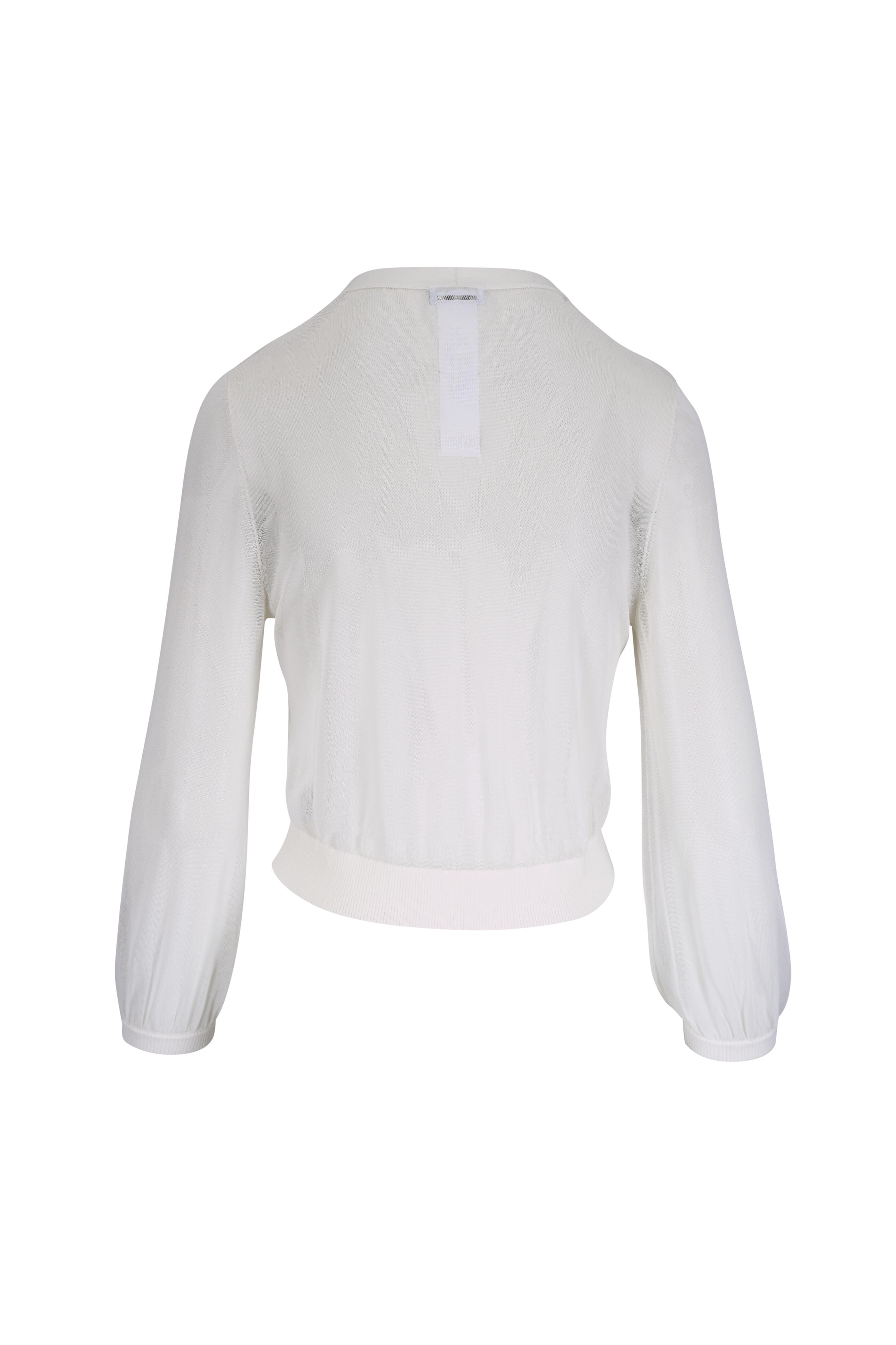 トップス Volume Sleeve Sheer Knit Cardigan Sheer Cropped Knit Cardigan with Volume Sleeves
