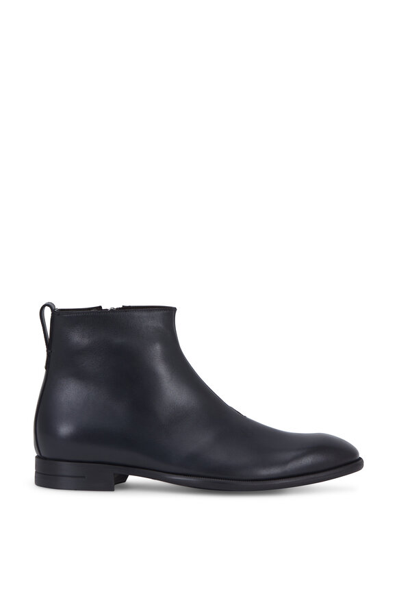 Zegna - Dark Gray Leather Side Zip Boot