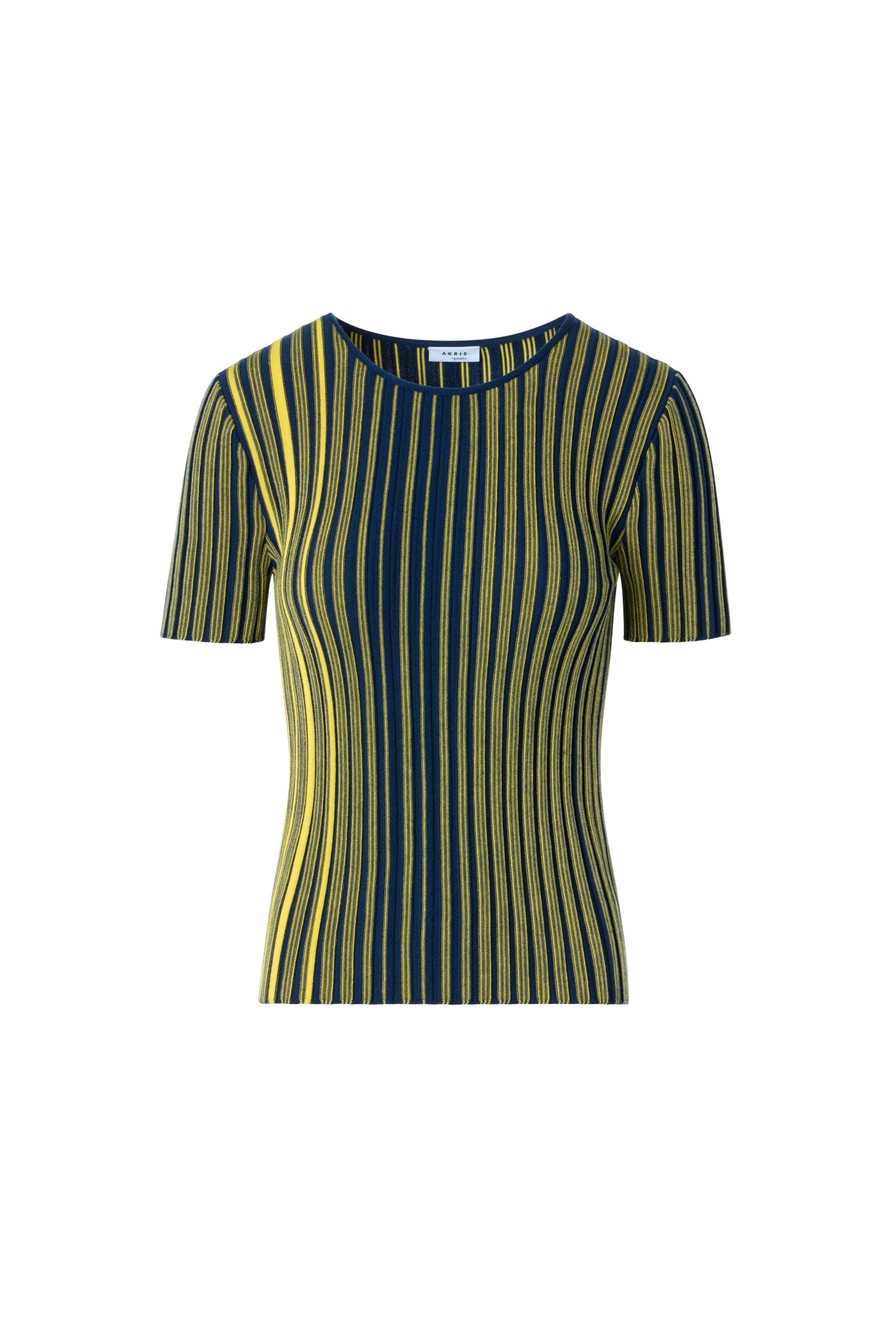 Akris Punto - Cobalt Blue Stripe Rib Knit Short-Sleeve Sweater - view 1
