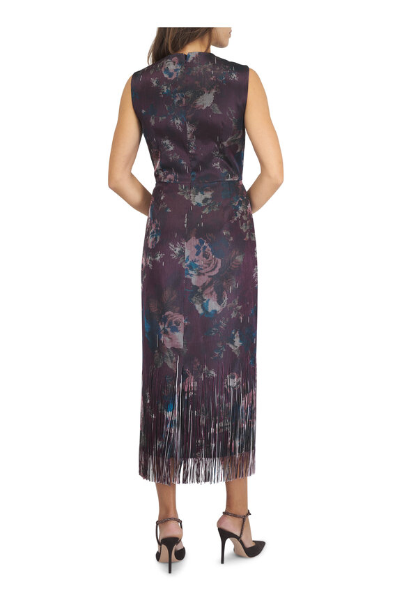 Erdem Burgundy Floral Print Fringe Jacquard Midi Dress - view 3