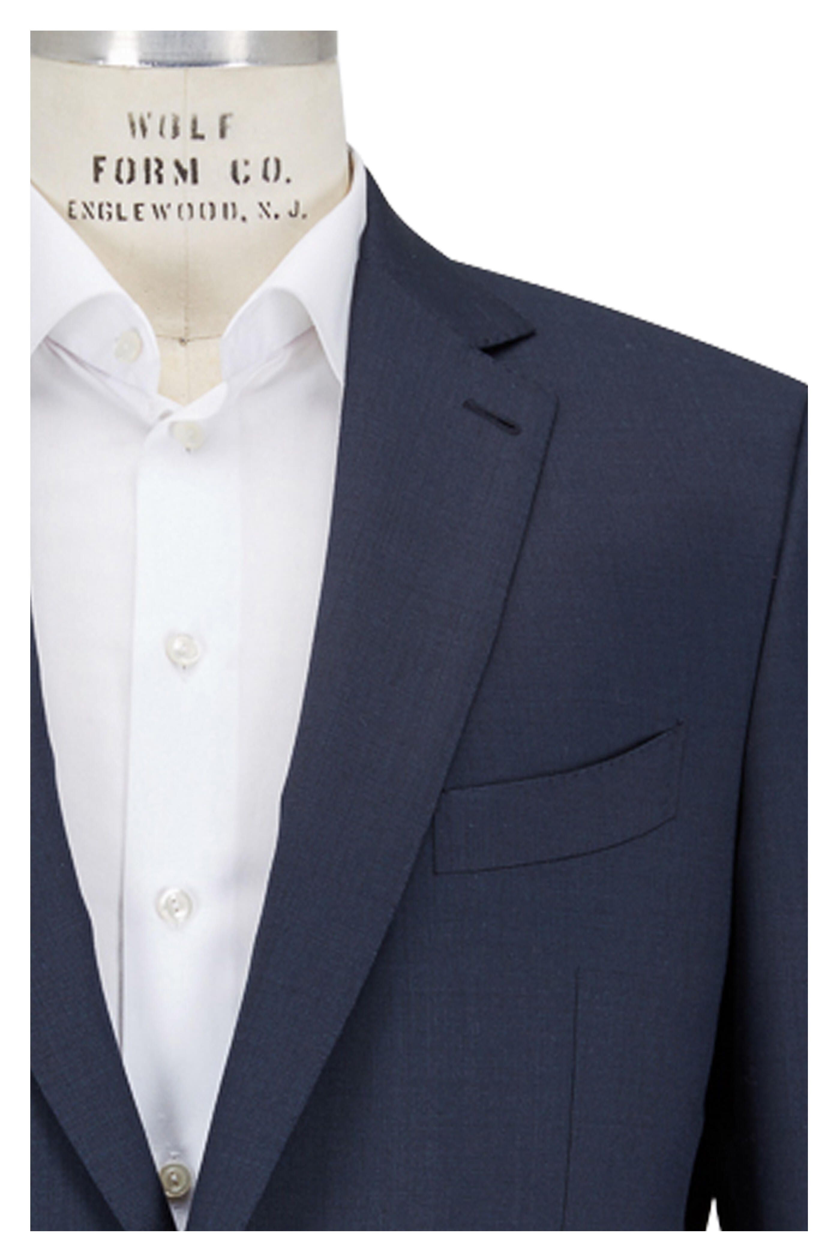 Zegna - Solid Navy Blue Tic Weave Wool Suit | Mitchell Stores