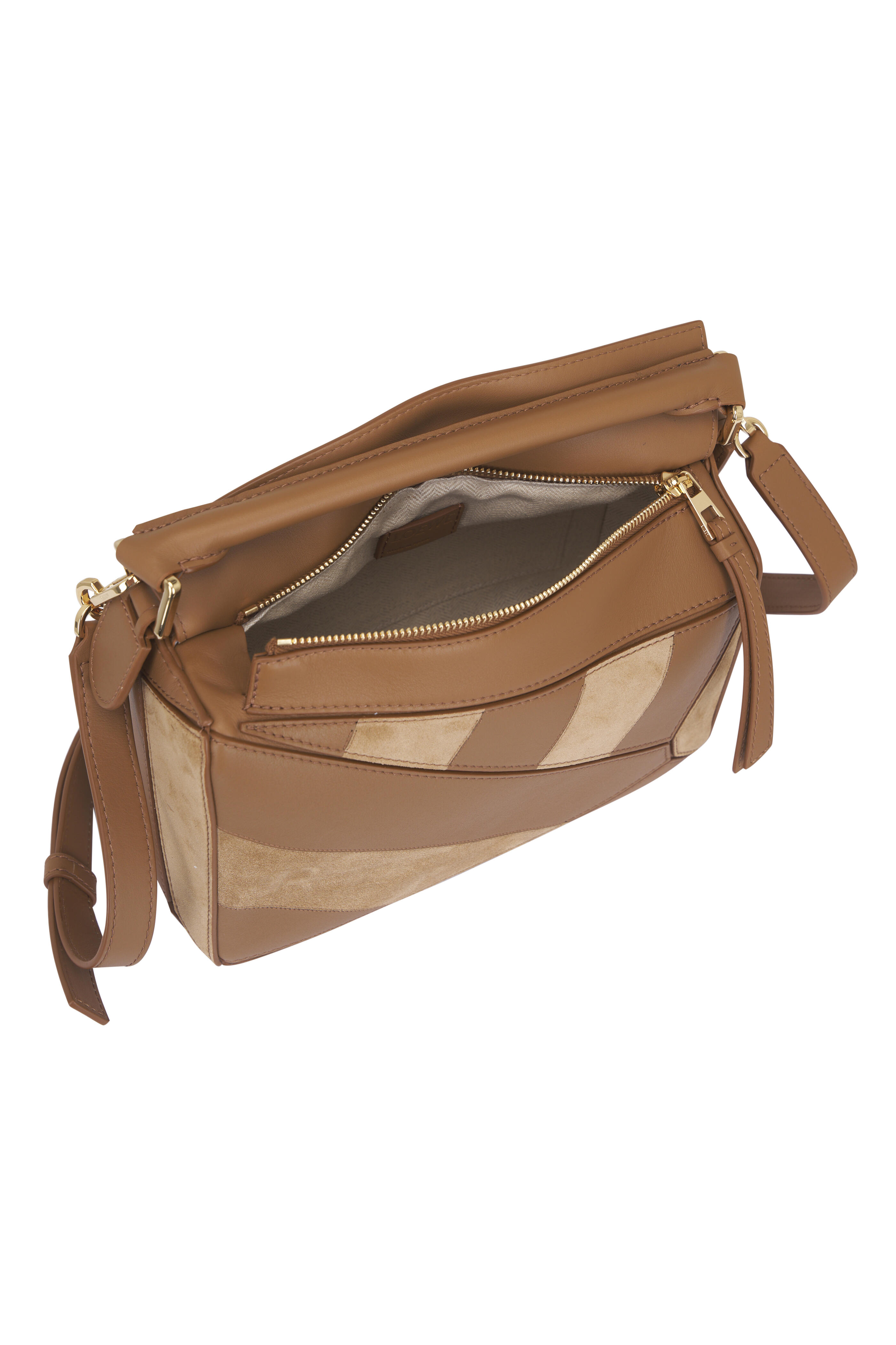 Loewe - Small Puzzle Oak Stripe Leather & Suede Bag
