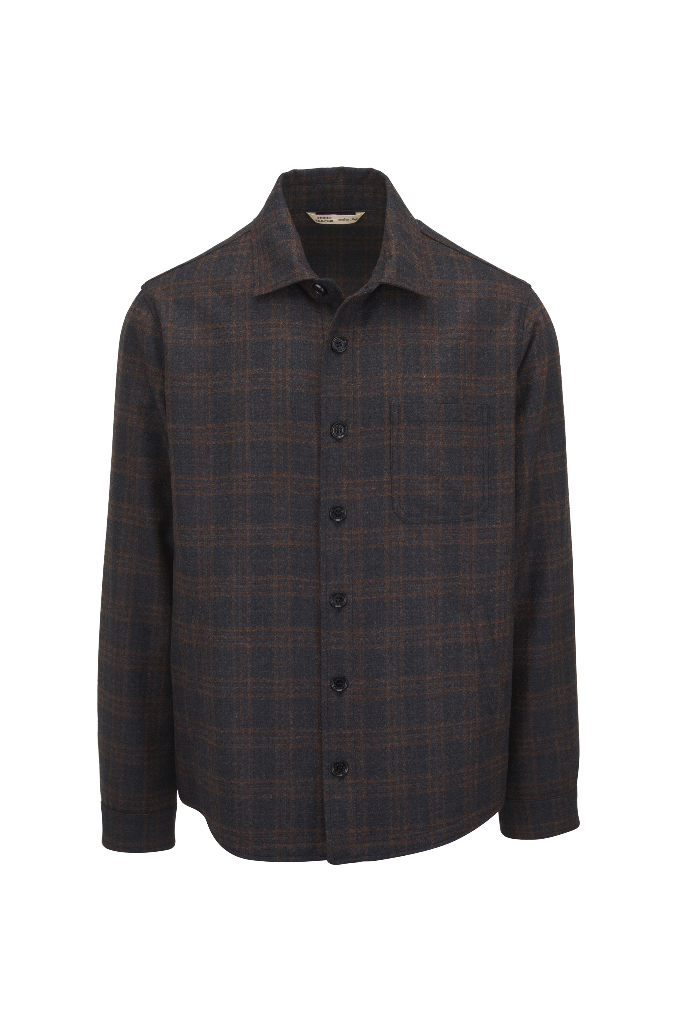 Maurizio Baldassari - Charcoal Gray & Rust Plaid Wool Overshirt