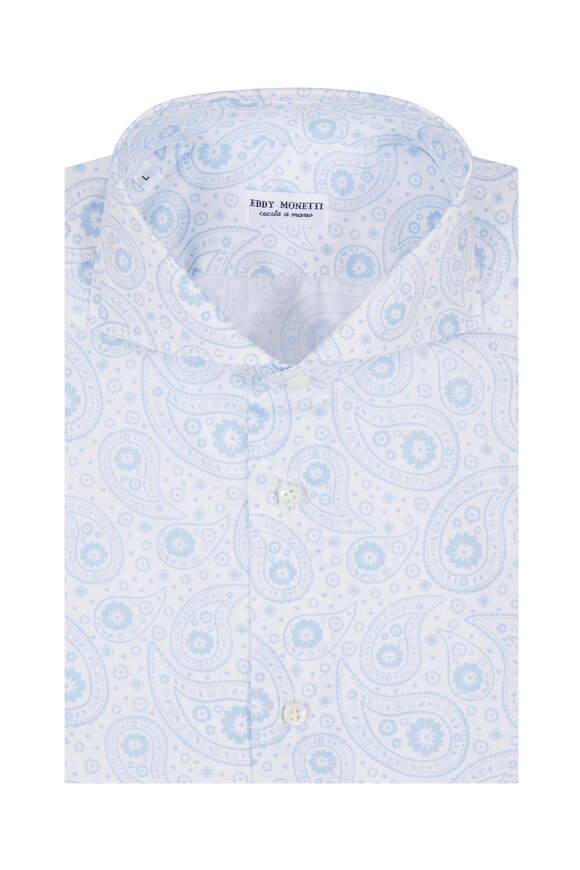 Eddy Monetti - Light Blue Paisley Printed Sport Shirt