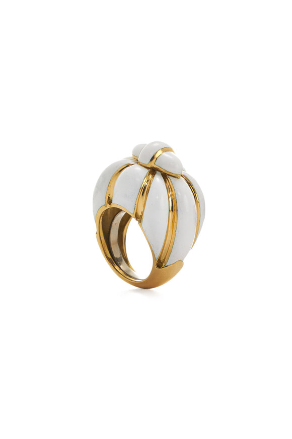 David Webb - 18K Yellow Gold White Enamel Ring