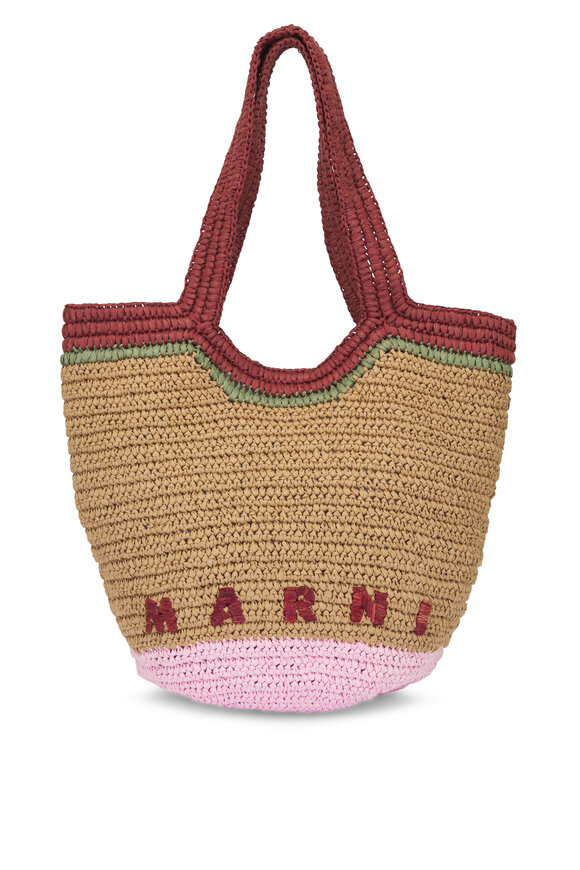 Marni Seaside Burgundy & Pink Raffia Hobo