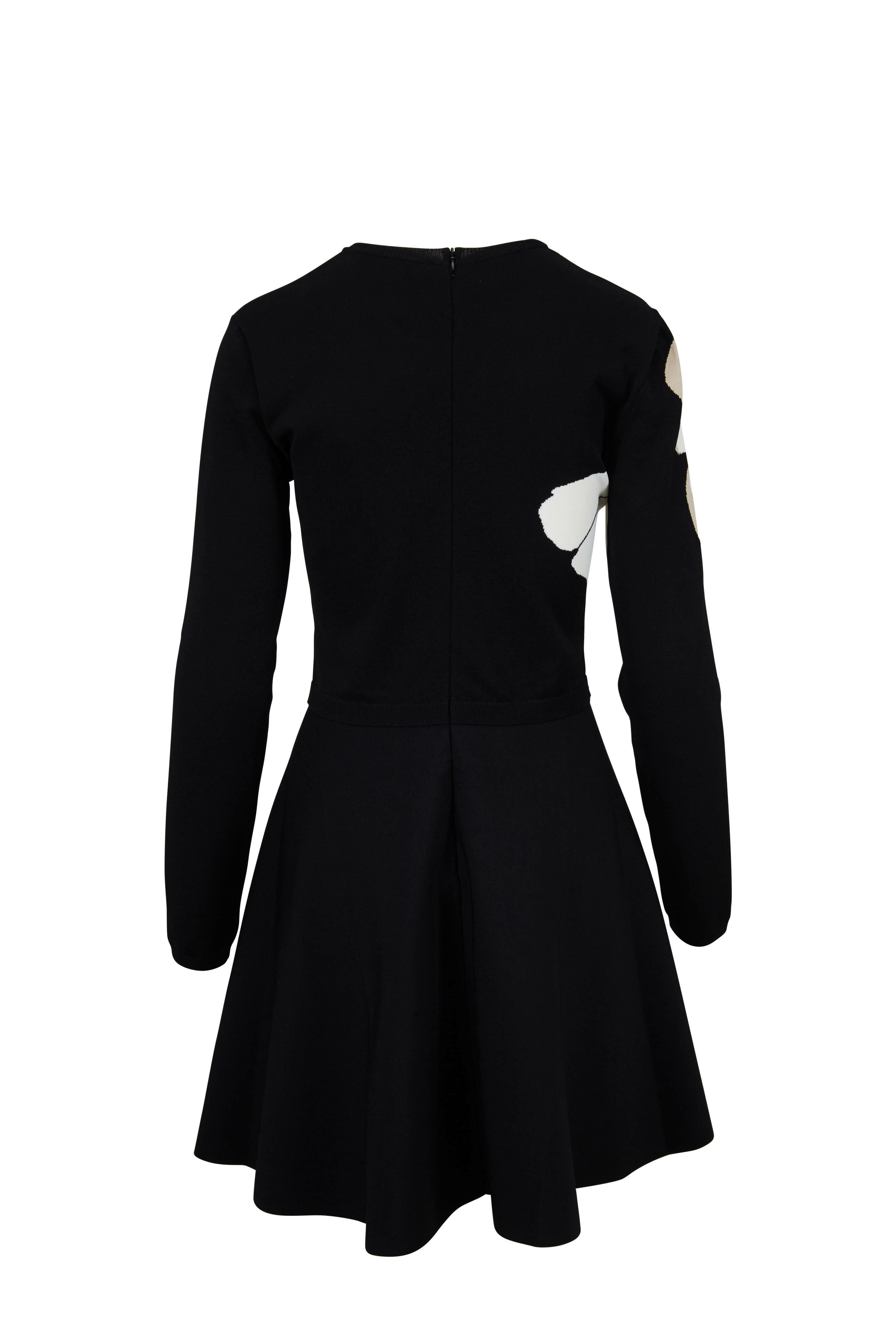 Valentino - Black Stretch Knit Anemone Long Sleeve Dress