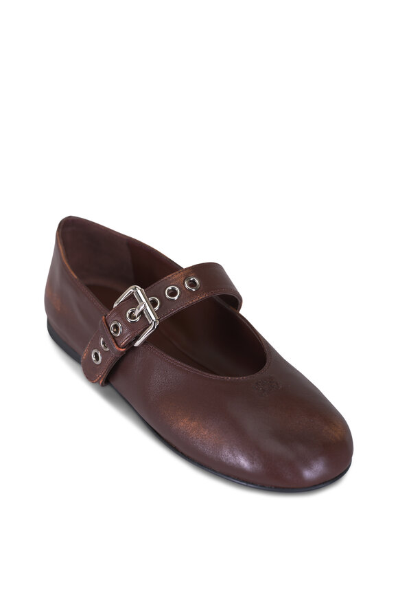 Miu Miu Brown Leather Buckle Ballerine Flat - view 1