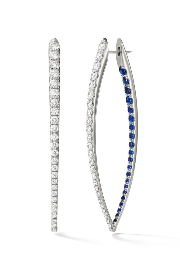 Melissa Kaye - Christina XL Diamond & Sapphire Pointed Hoops