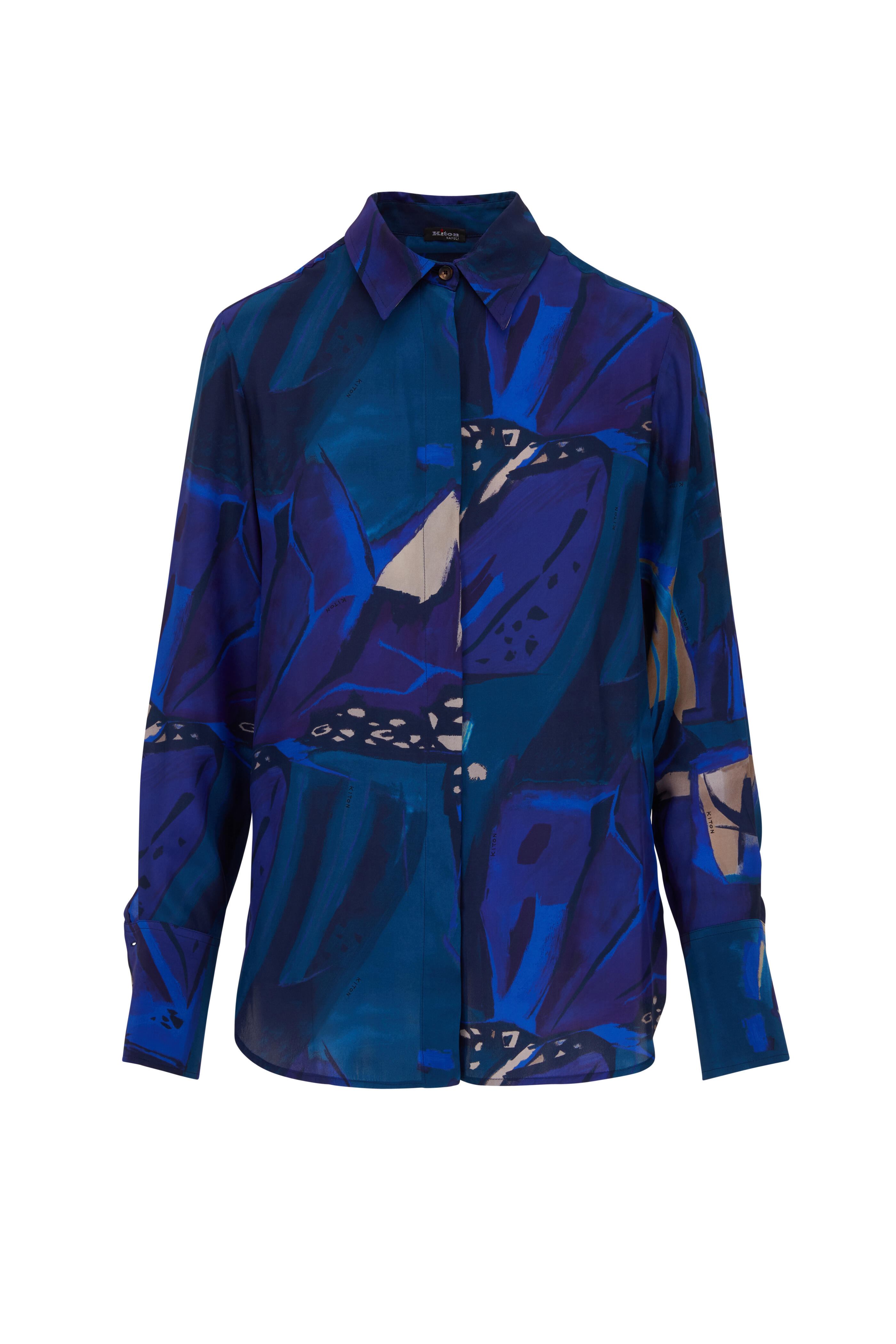 Kiton - Royal Blue Printed Long Sleeve Blouse