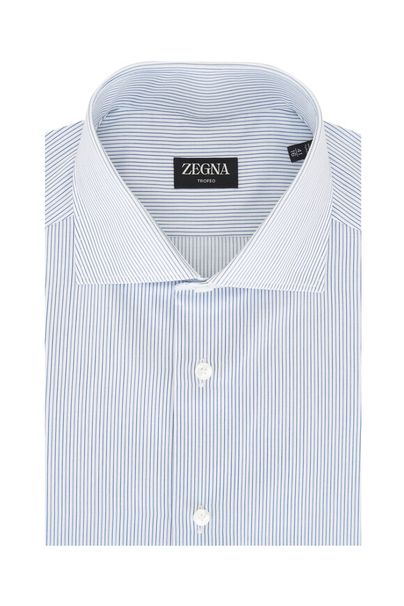 Zegna Trofeo Navy Stripe Dress Shirt