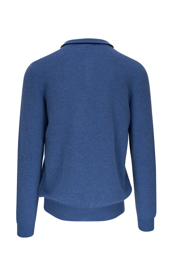 Fedeli - Denim Piqué Cashmere Quarter Zip Pullover