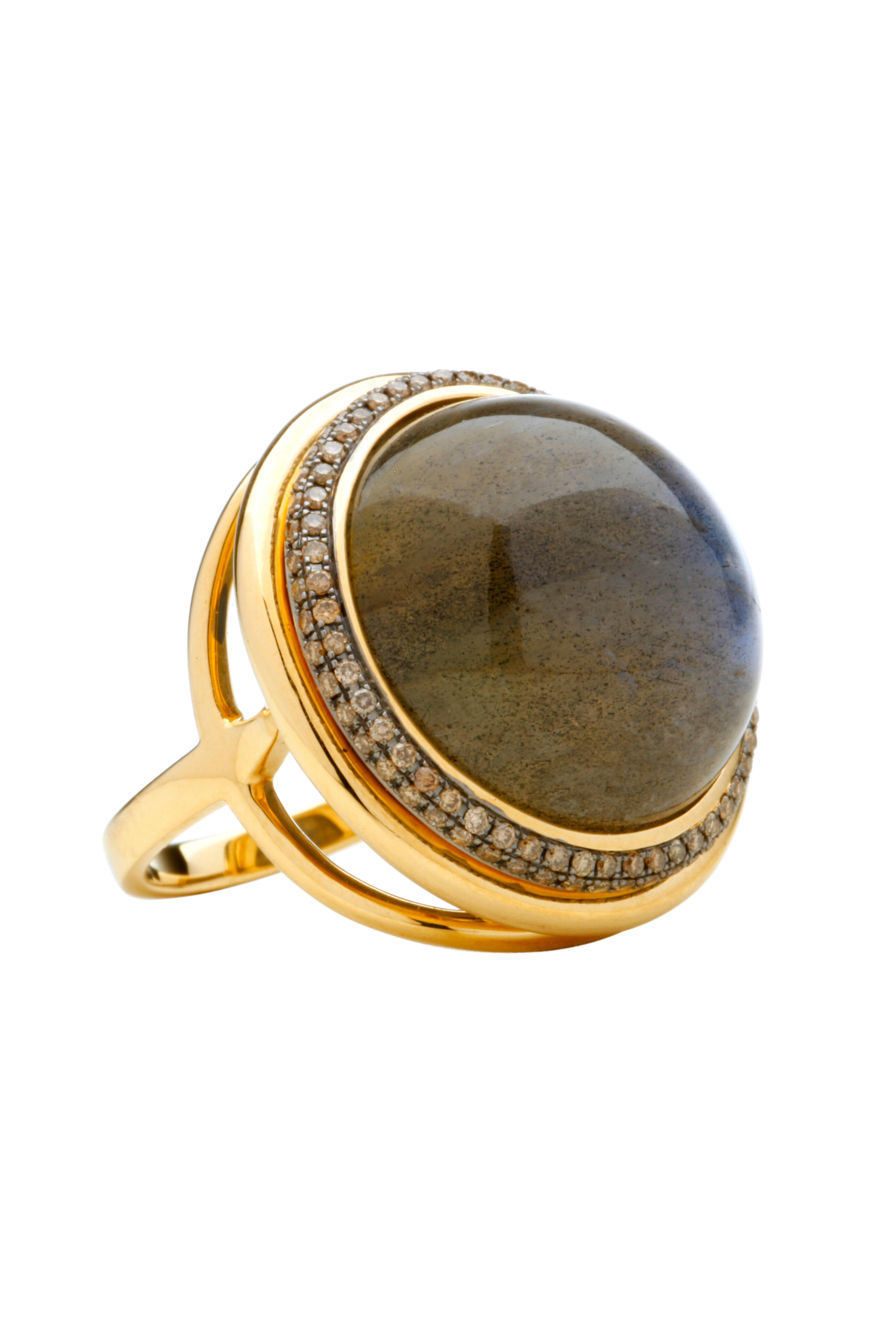 Syna - 18K Yellow Gold Labradorite Gem & Diamond Ring