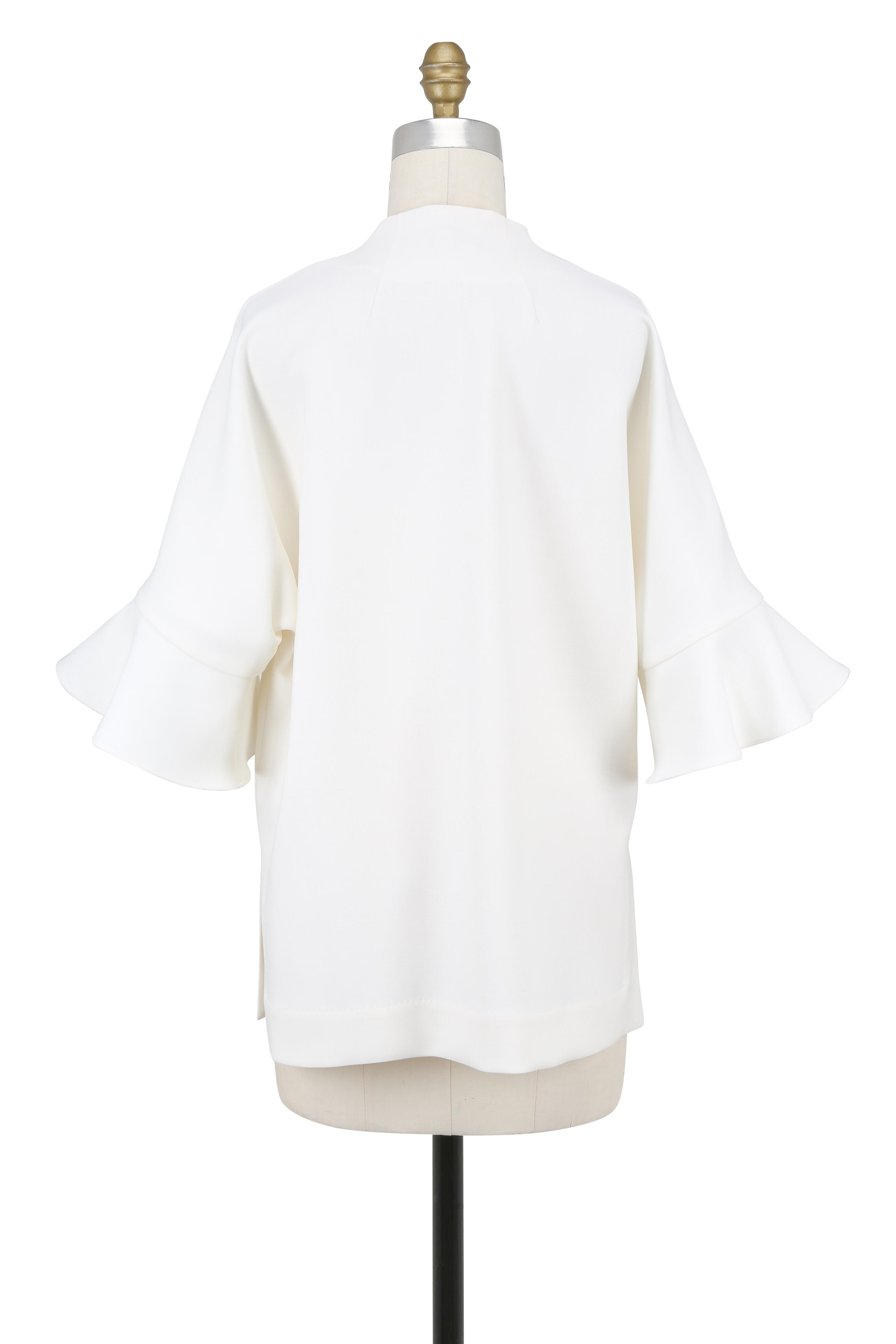 Escada - Naidale Off-White Wool Crêpe Ruffle Sleeve Blouse