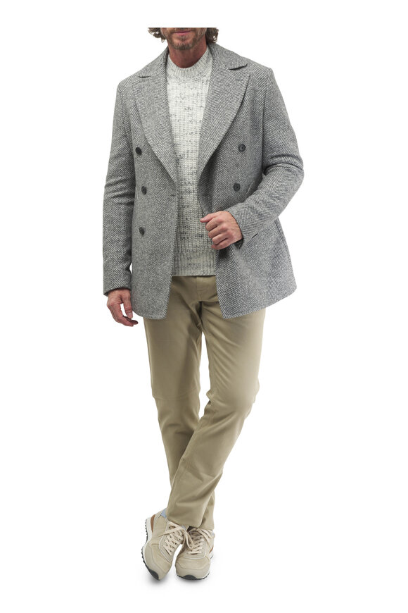 Atelier Munro - Light Gray Herringbone Double-Breasted Peacoat