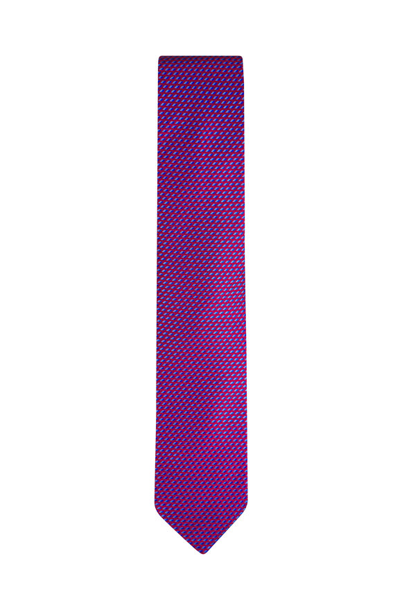 Eton Red & Blue Geometric Print Silk Necktie