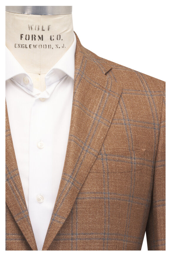 Atelier Munro Tan Wool, Silk & Cashmere Windowpane Sportcoat