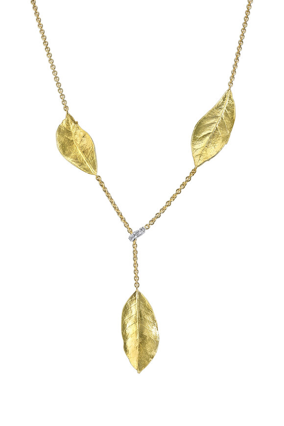 Aaron Henry Yellow Gold Oak Leaf Diamond Lariat Necklakce - view 1