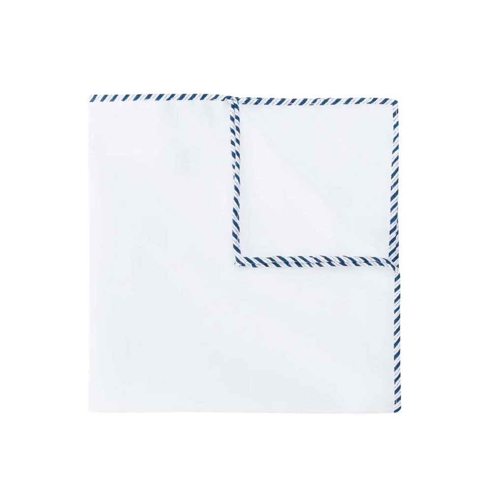 Brunello Cucinelli - White and Blue Trim Pocket Square