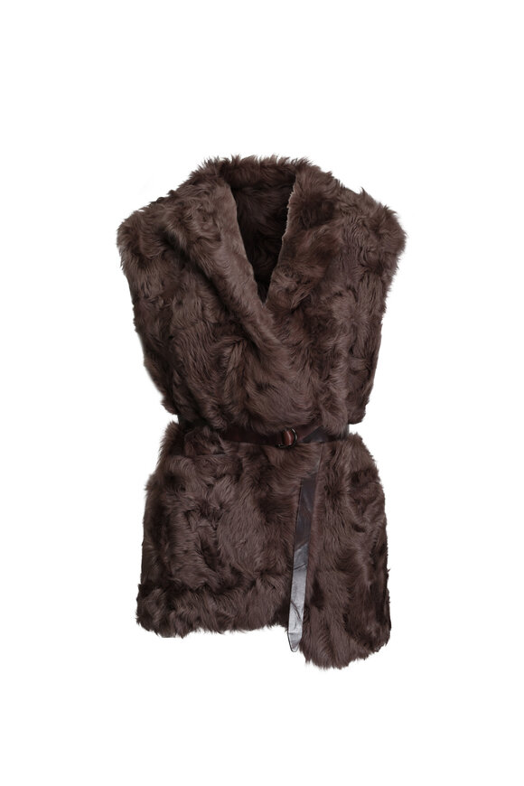 Brunello Cucinelli Brown Capretta Gilt Belted Vest - view 1
