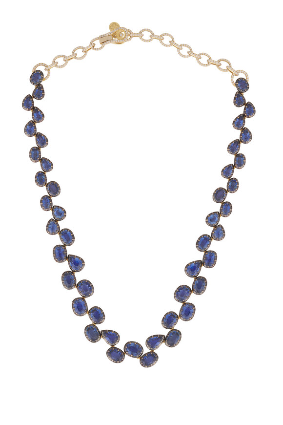 Sutra Yellow Gold Sapphire & Diamond Bezel Necklace - view 1