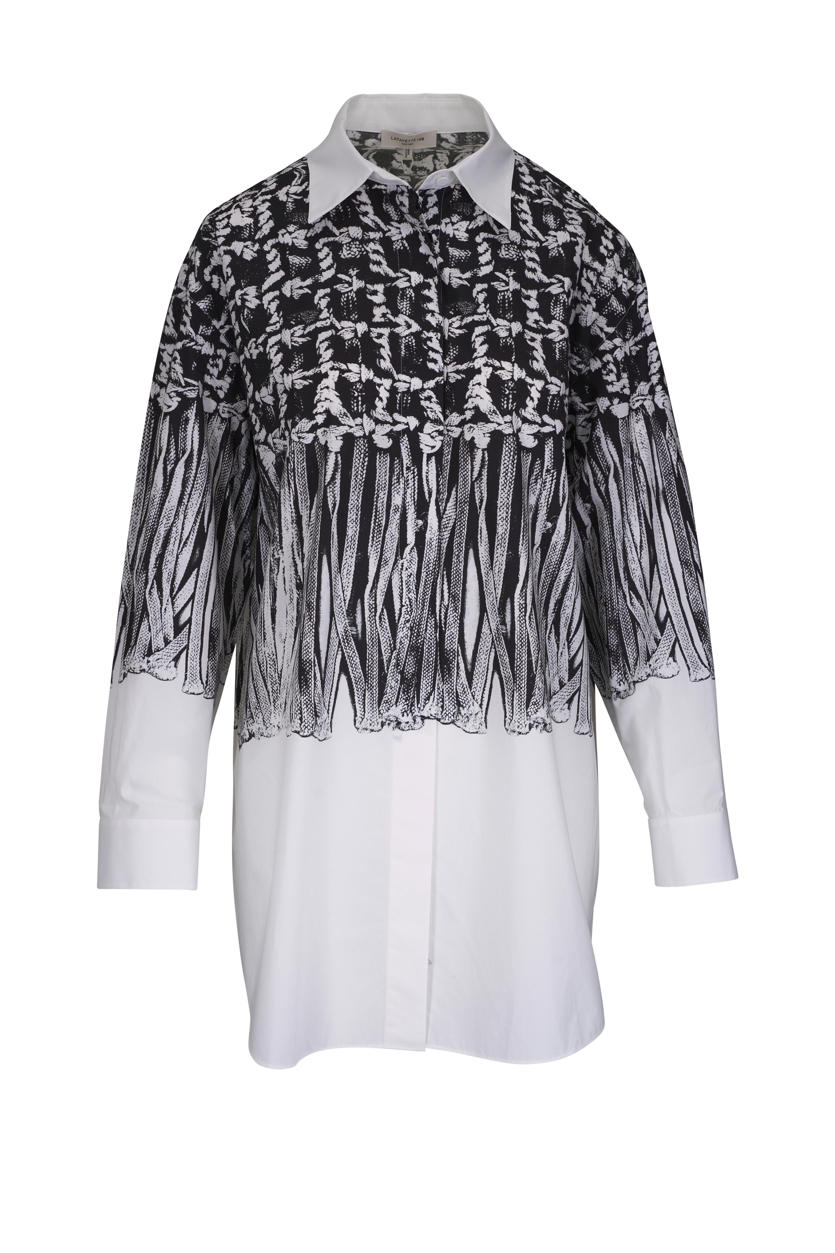 Lafayette 148 New York - Trompe L'Oeil Print Black Multi Oversized Shirt