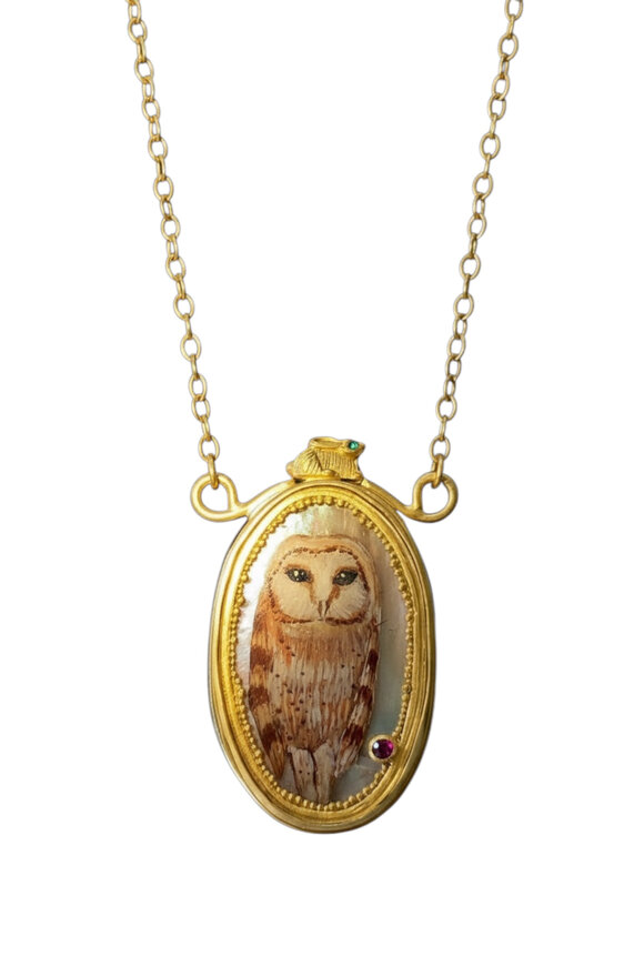 Rock House Owl Rock Crystal & Ruby & Diamond Necklace