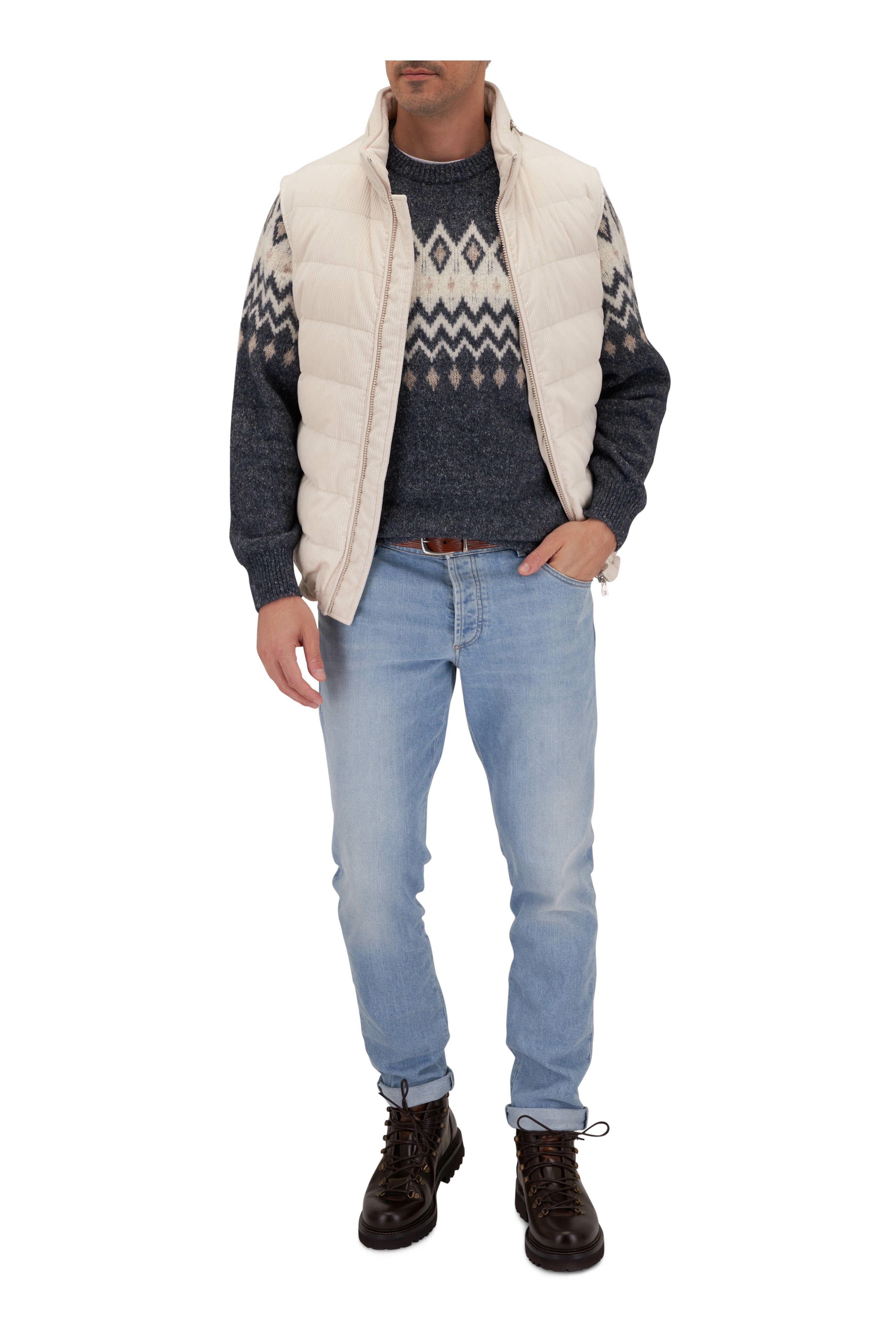 Brunello Cucinelli - White Corduroy Quilted Puffer Vest