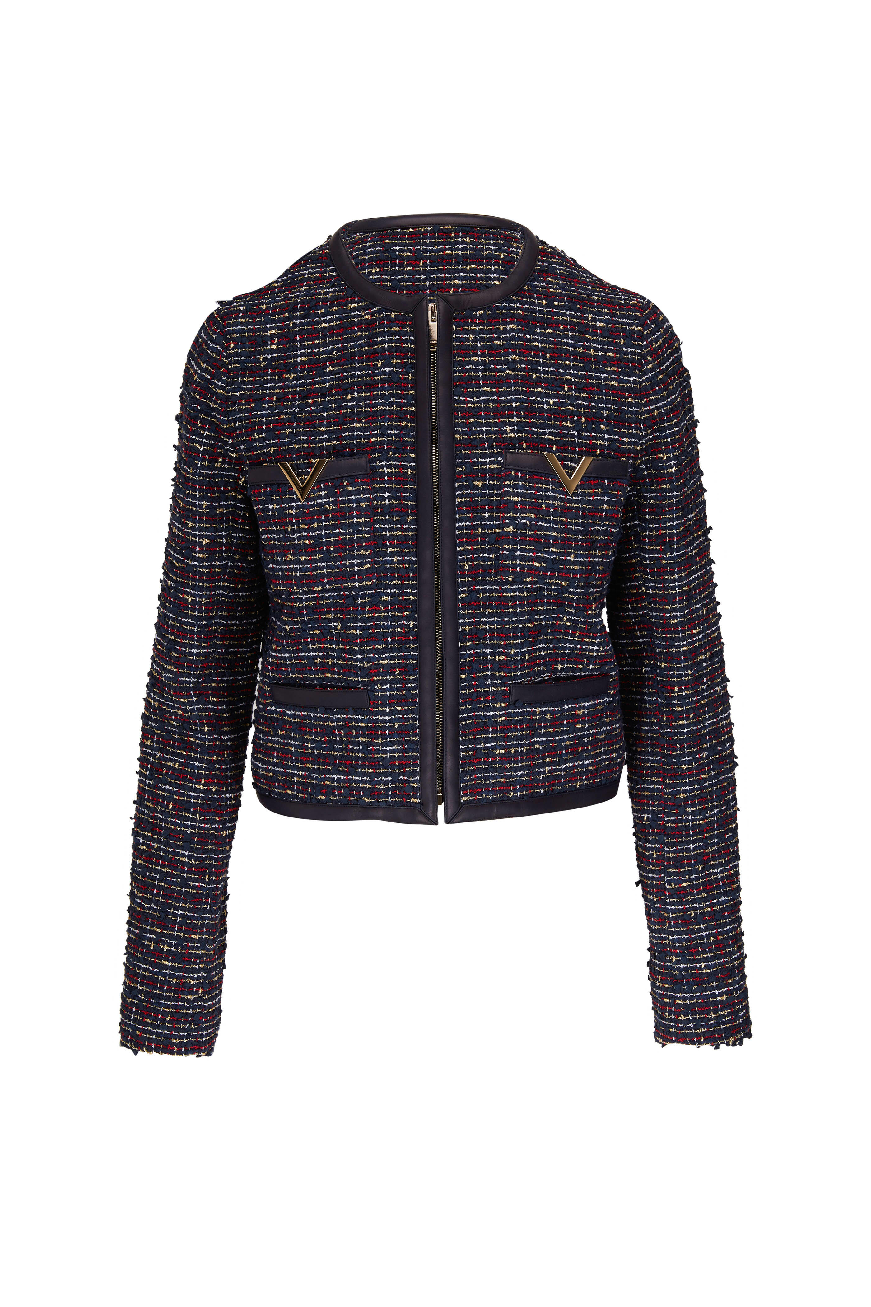 Valentino - Navy Multi Tweed Zip-Up Jacket | Mitchell Stores