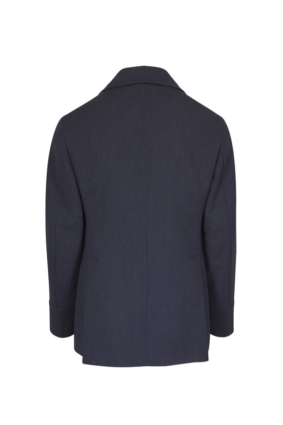 Brunello Cucinelli Blue Wool & Cashmere Cavalry Pea Coat - view 2