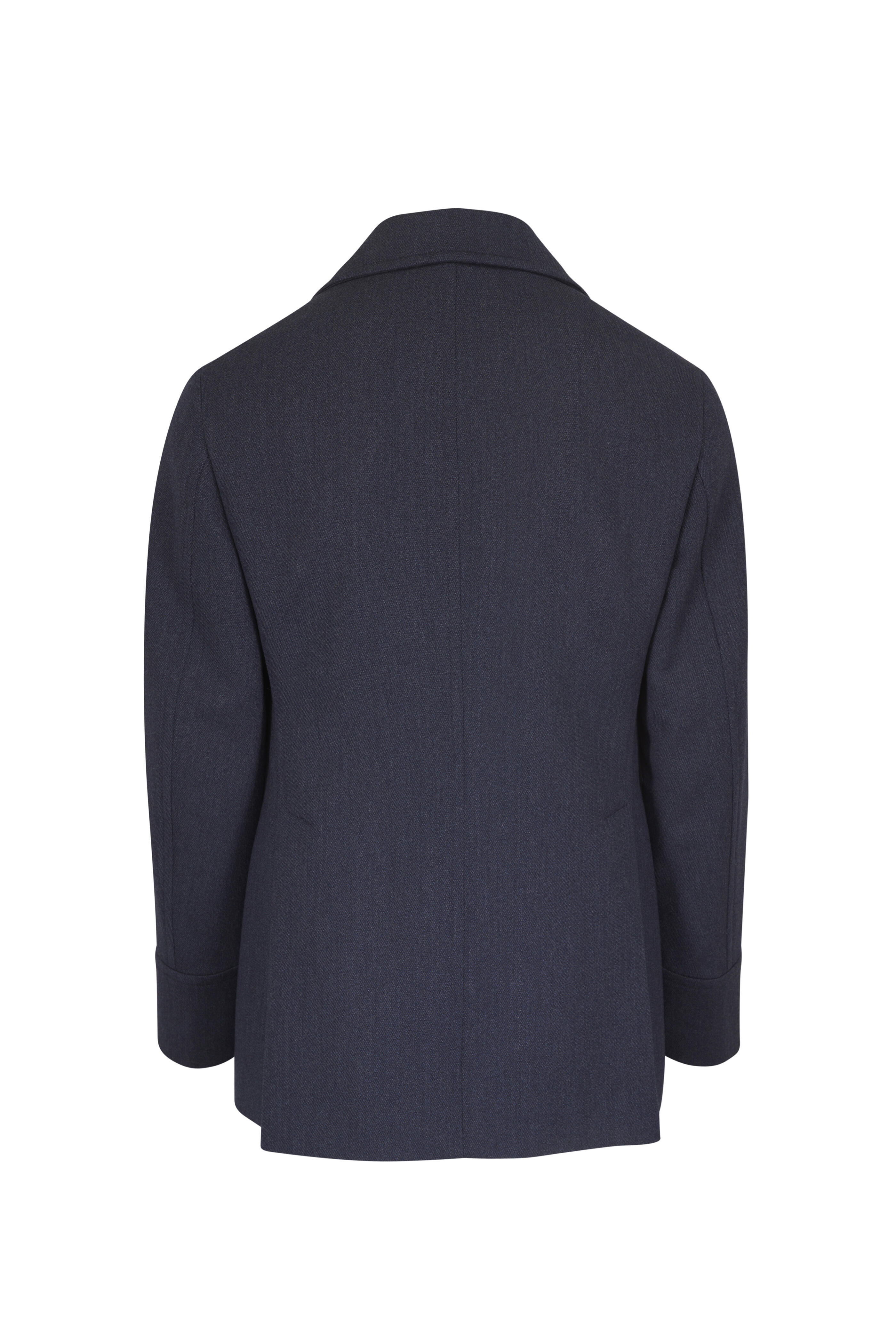 Brunello Cucinelli - Blue Wool & Cashmere Cavalry Pea Coat - view 2