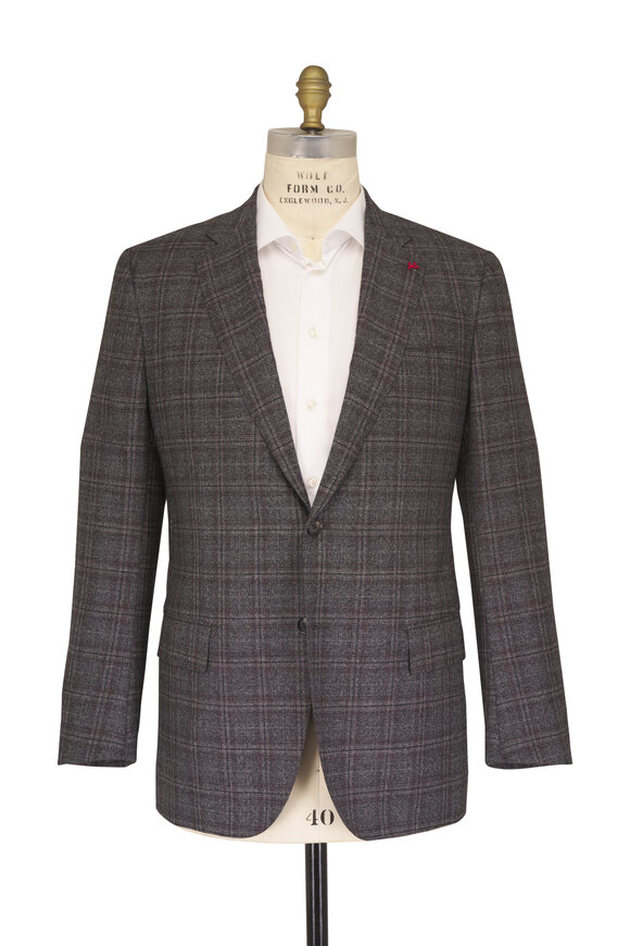 Isaia Banker Gray Plaid Wool Suit - view 2