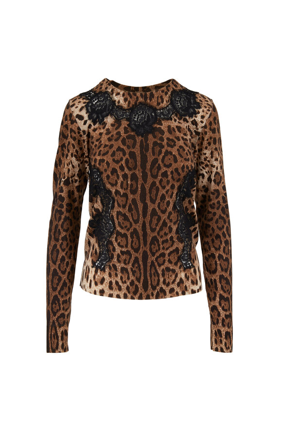 Dolce & Gabbana - Leopard Print Lace Trim Knit Sweater