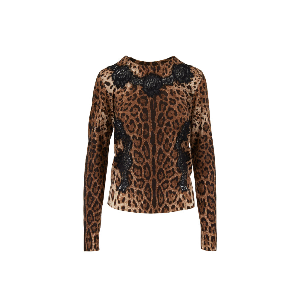 Dolce & Gabbana - Leopard Print Lace Trim Knit Sweater