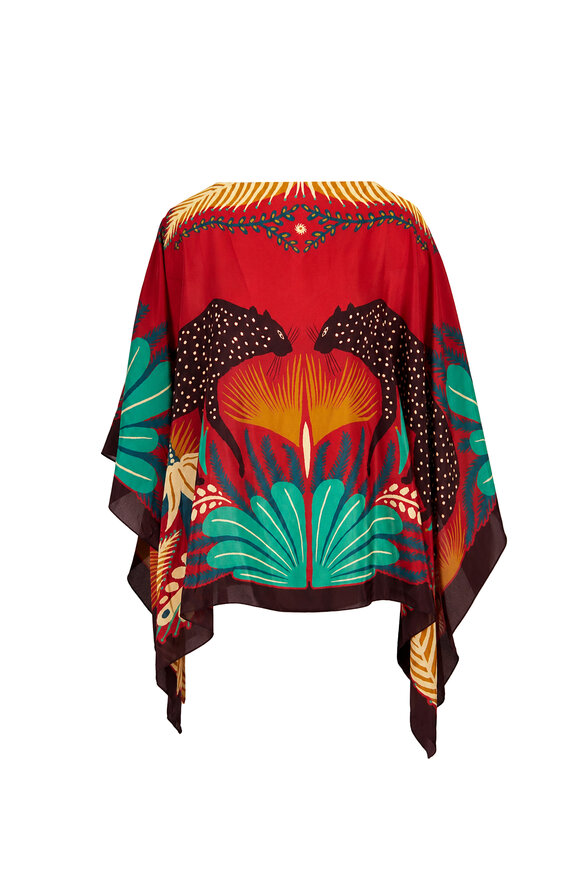 Etro Red Motif Silk Poncho Top - view 1