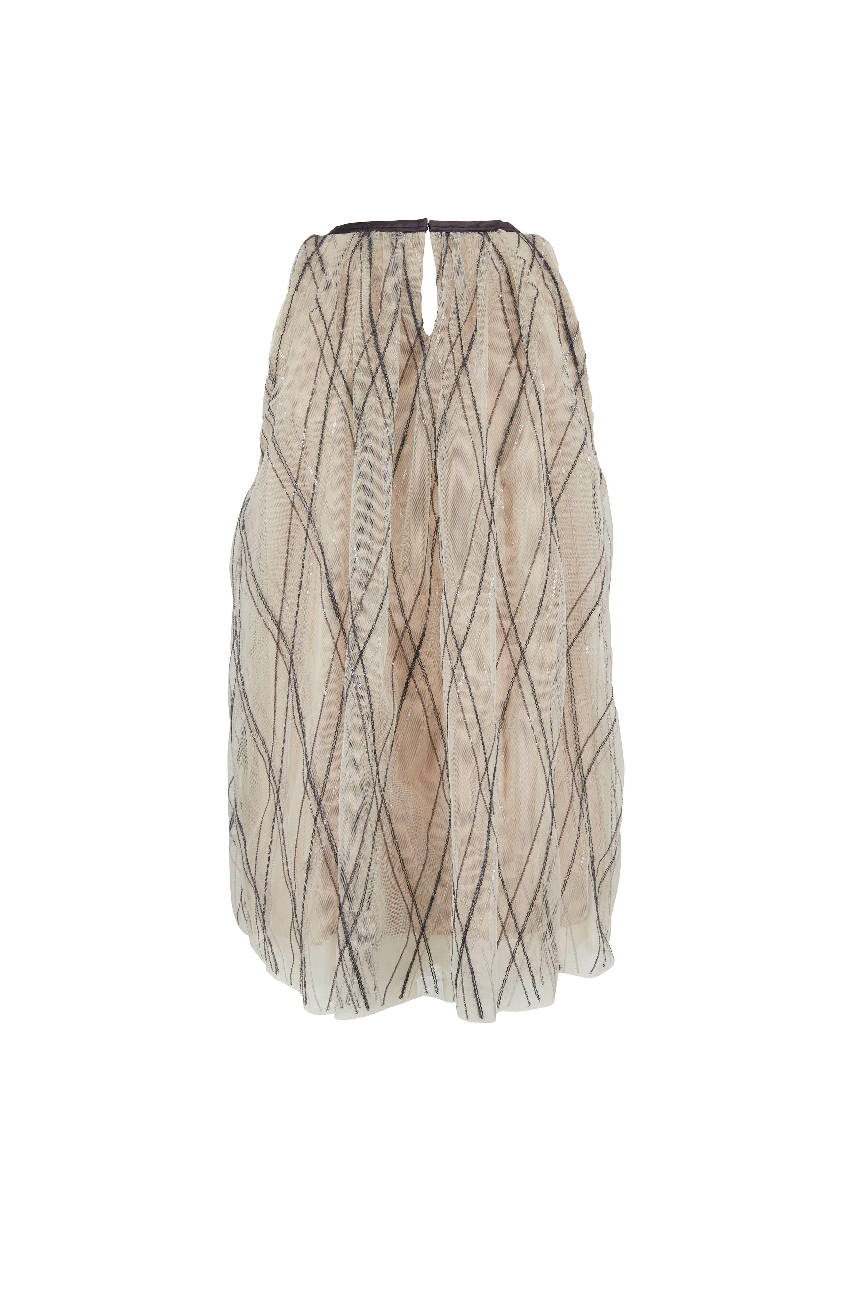 Brunello Cucinelli - Oat Diamond Embroidered Tulle Sleeveless Blouse