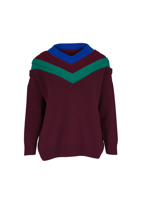 Loewe Burgundy, Blue & Green Layered V-Neck Sweater