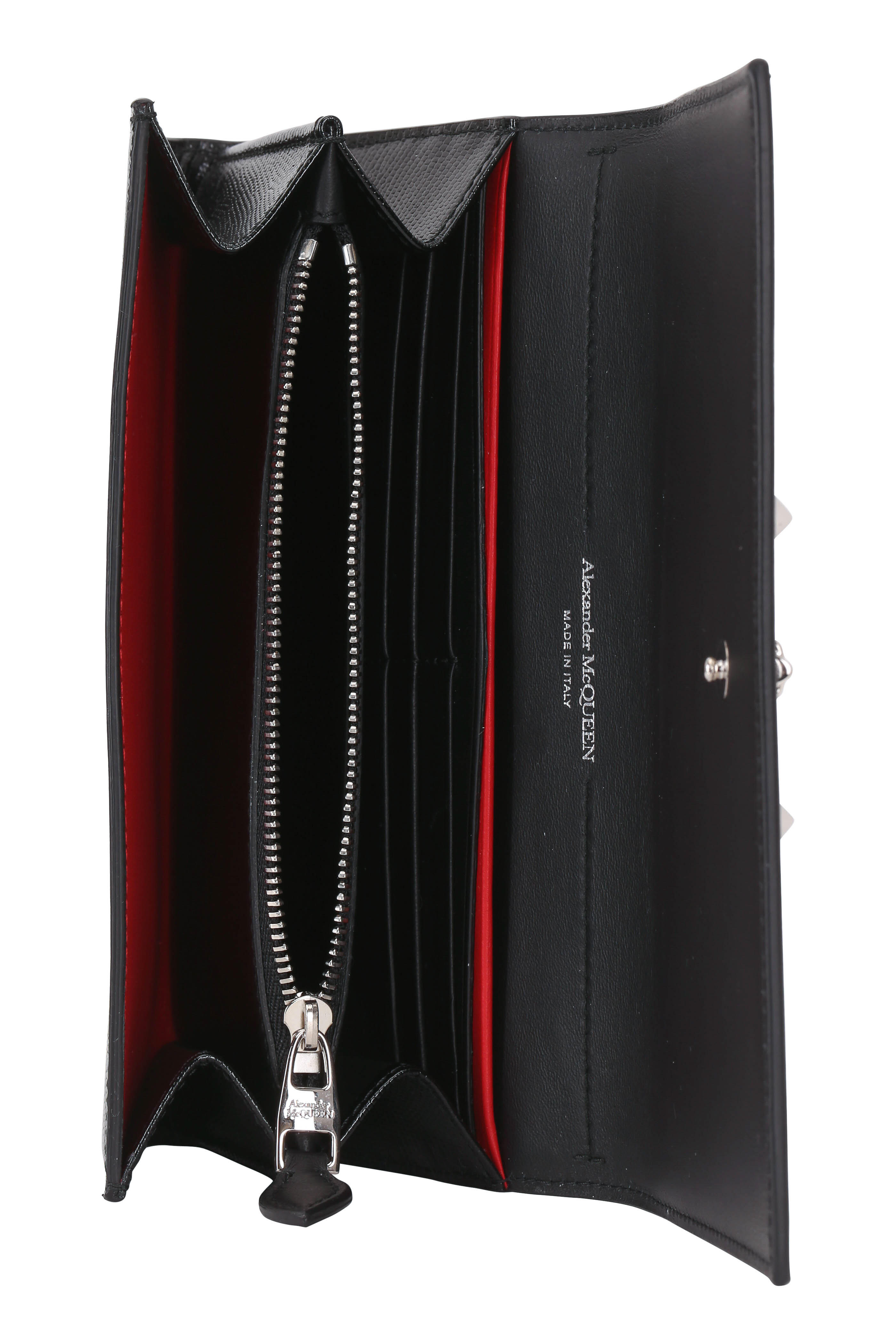 McQueen - Glossy Black Embossed Leather Continental Wallet