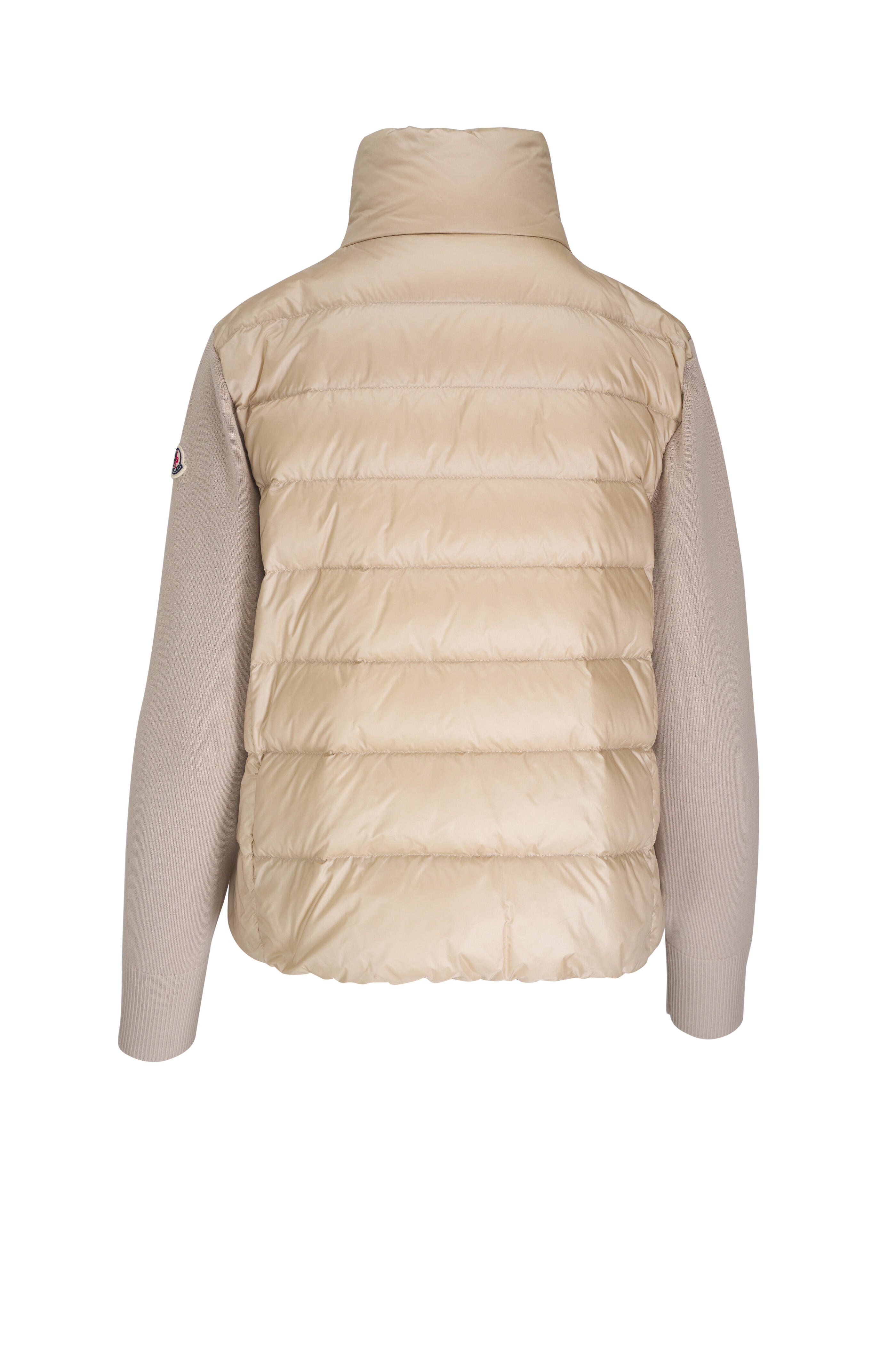 Moncler - Beige Diaganol Zip Knit Down Cardigan