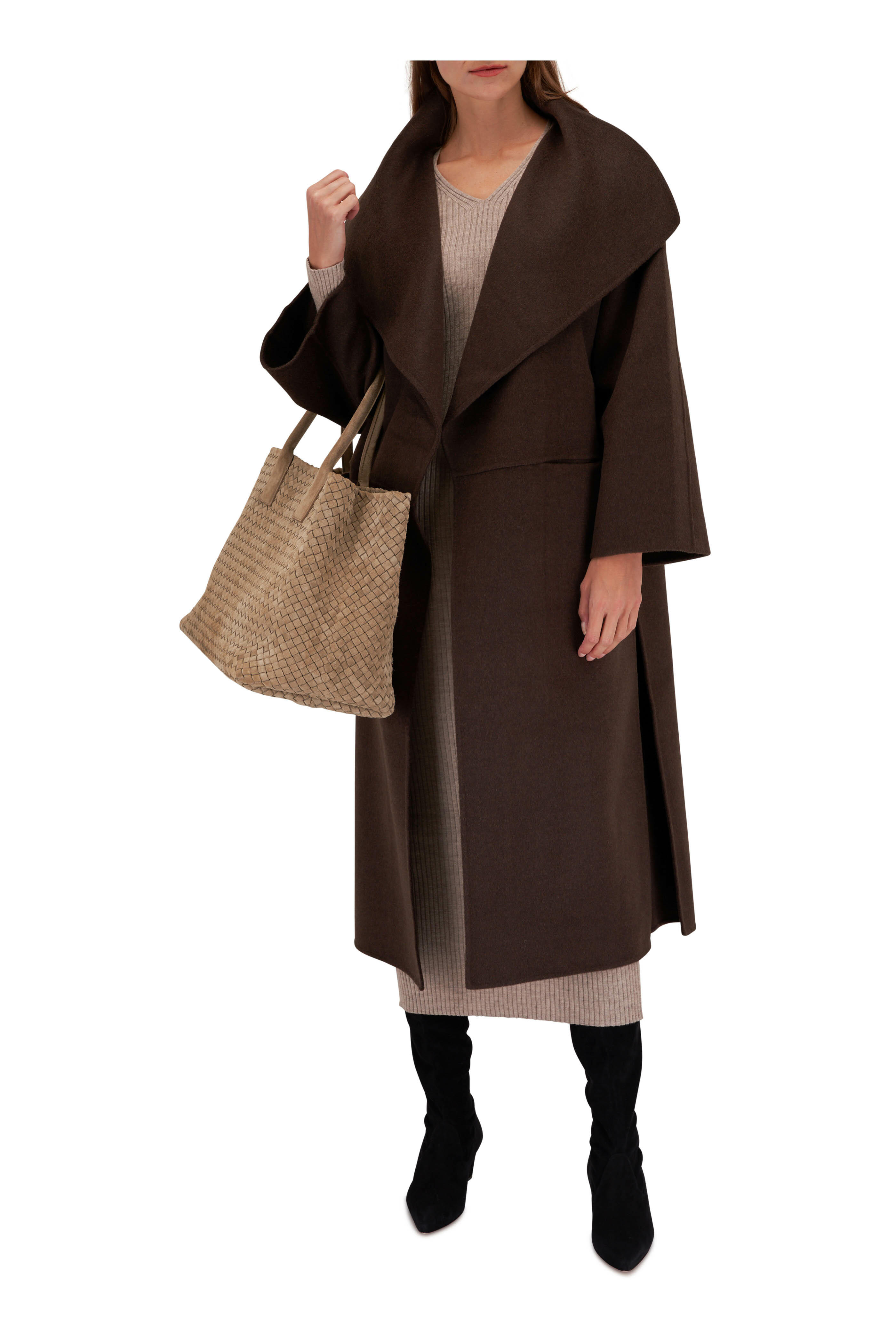 Toteme Signature Wool Cashmere Coat, Chocolate Melange – Kick Pleat