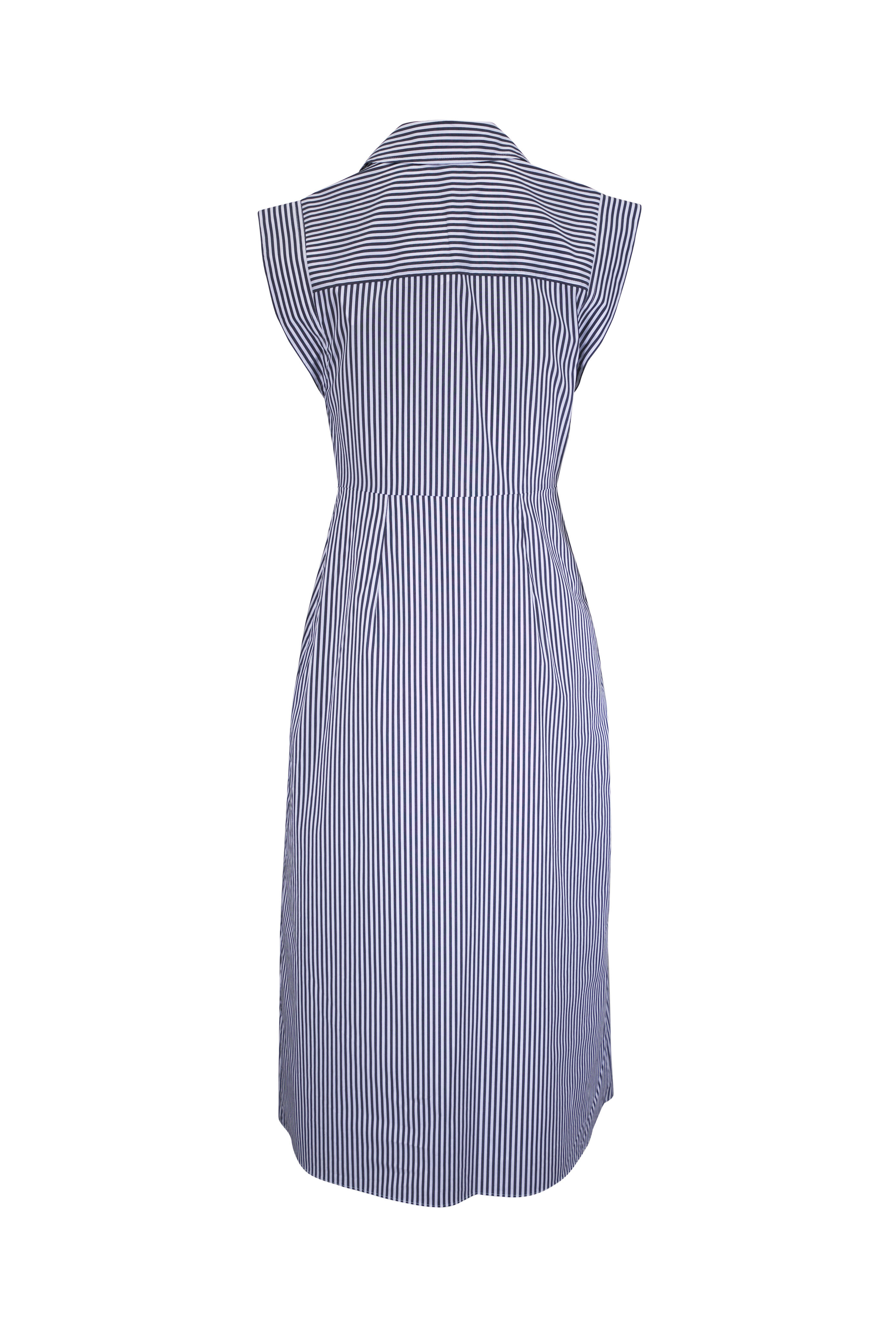 Veronica Beard - Haydon White & Navy Stripe Midi Shirtdress