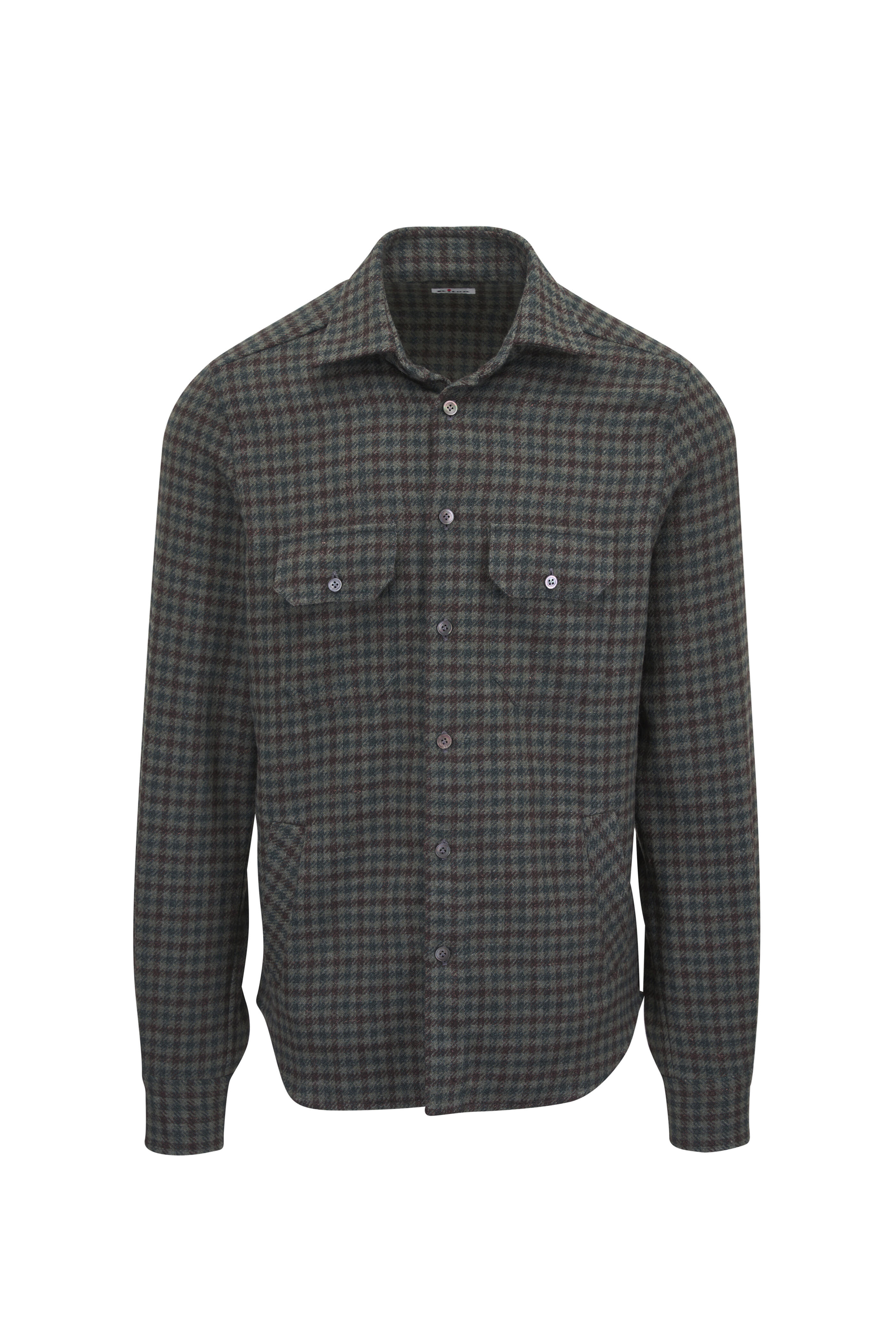 Kiton - Olive, Brown & Teal Houndstooth Overshirt