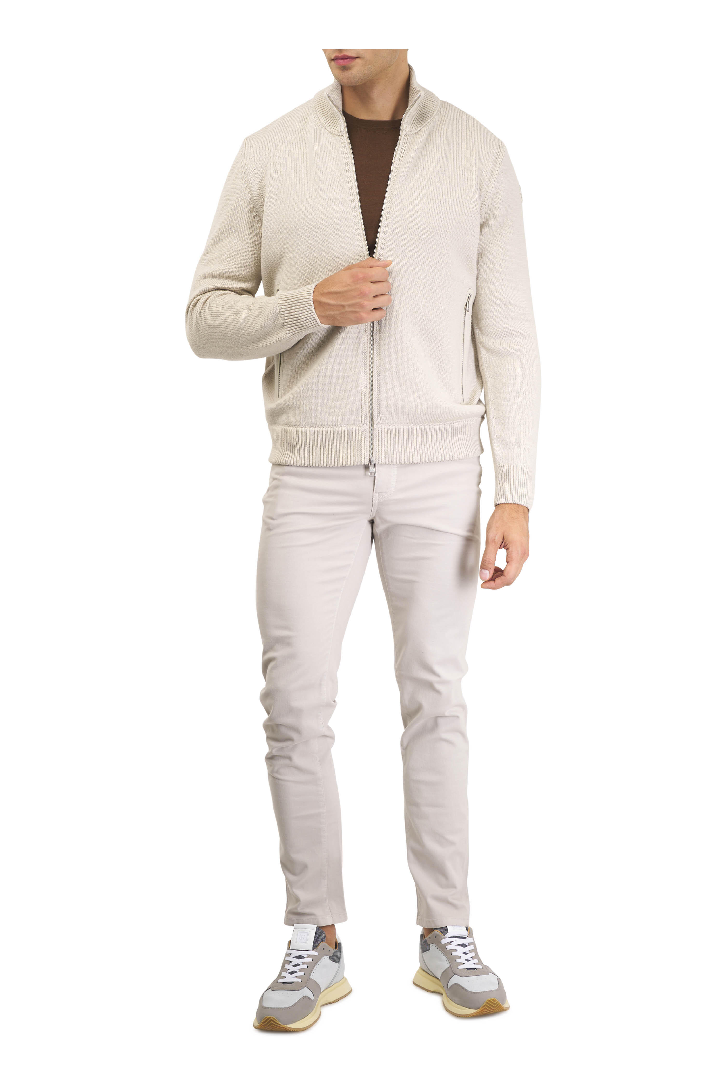 Moncler - Soft Beige Full Zip Down Knit Jacket