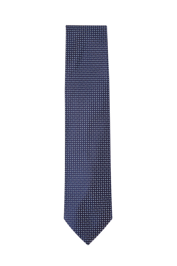 Brioni - Blue & Light Blue Square Pattern Silk Necktie