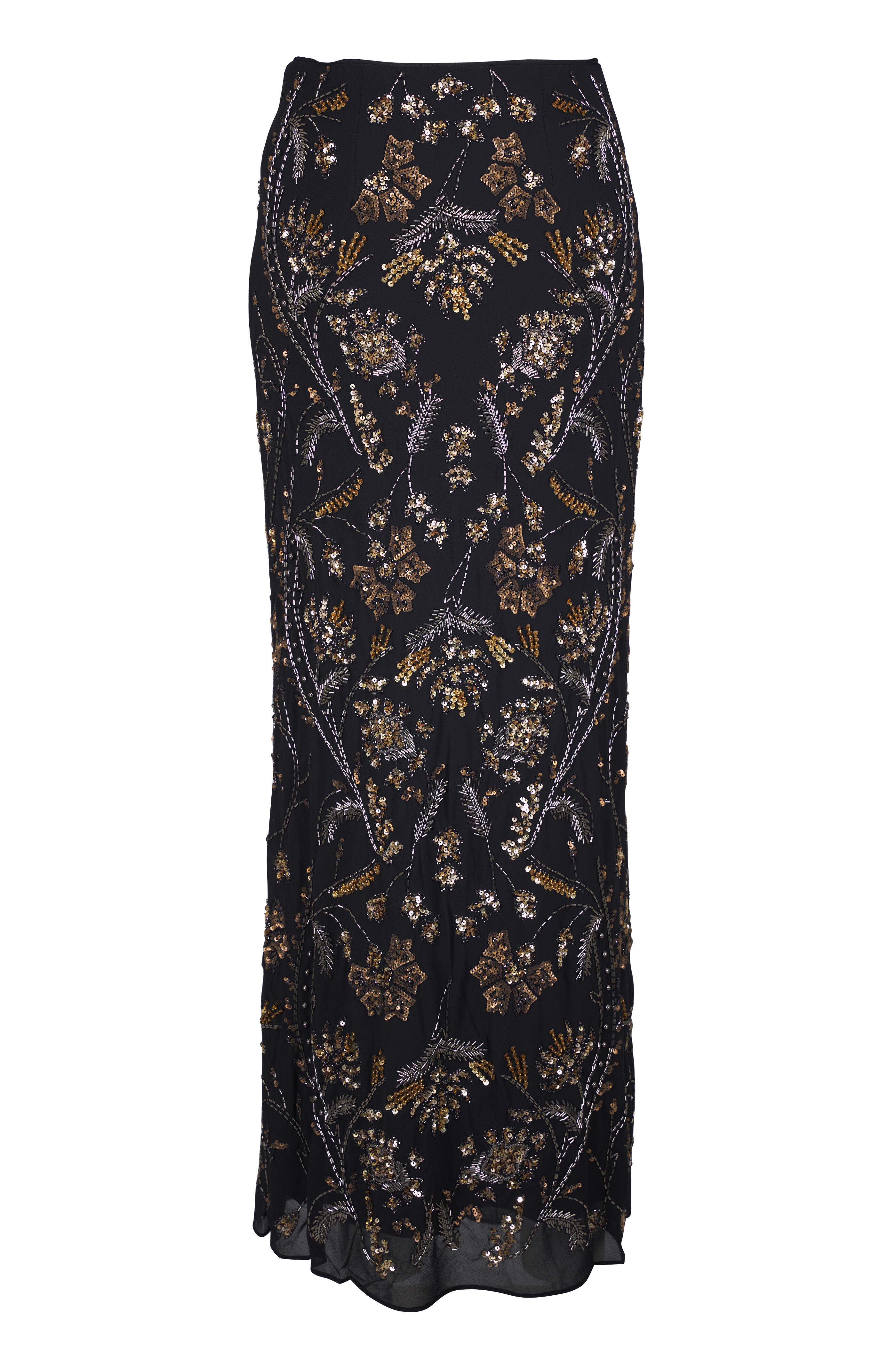 Veronica Beard - Medina Black & Gold Floral Embellished Maxi Skirt