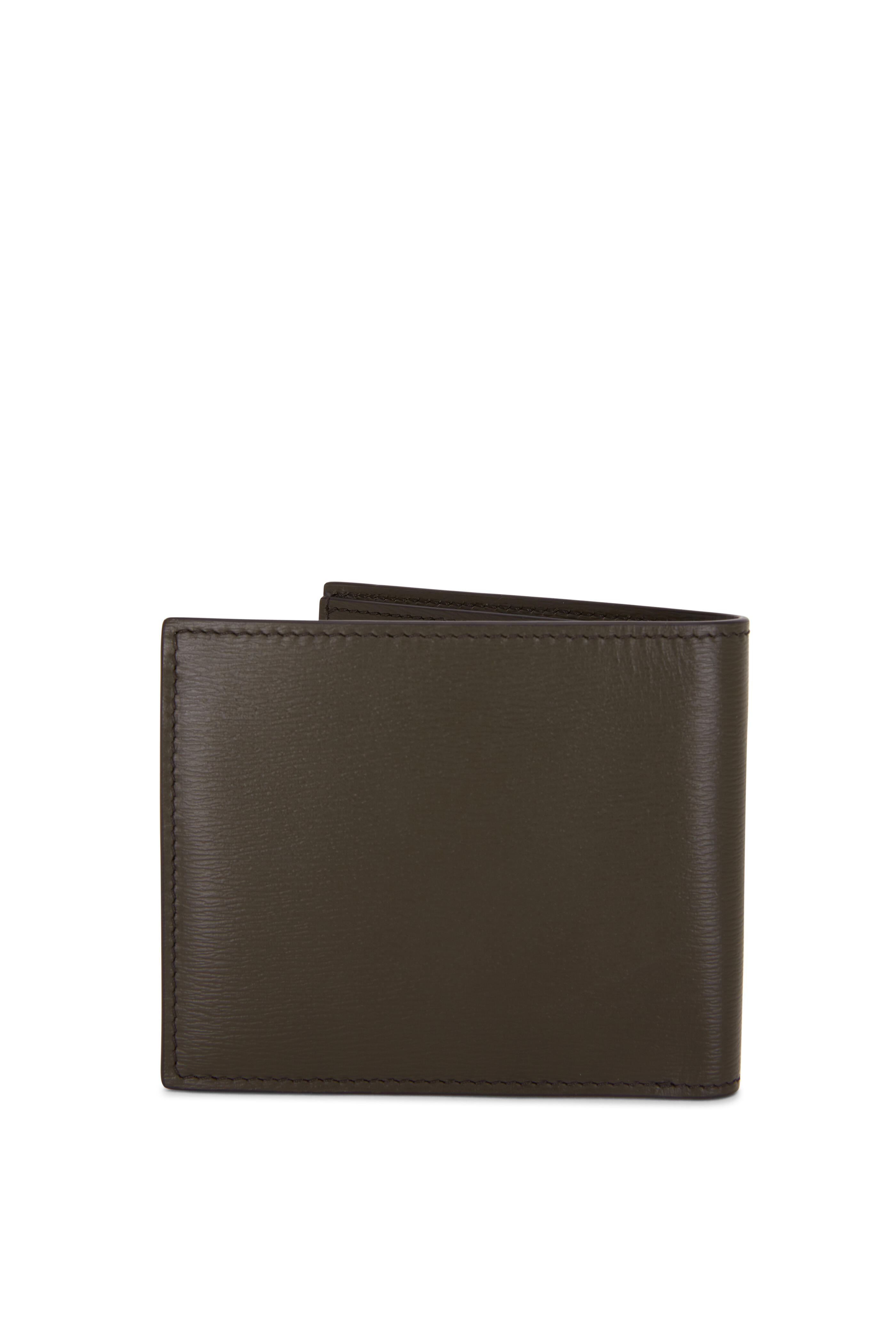 Tom Ford - T-Line Olive Green Grained Leather Bi-Fold Wallet