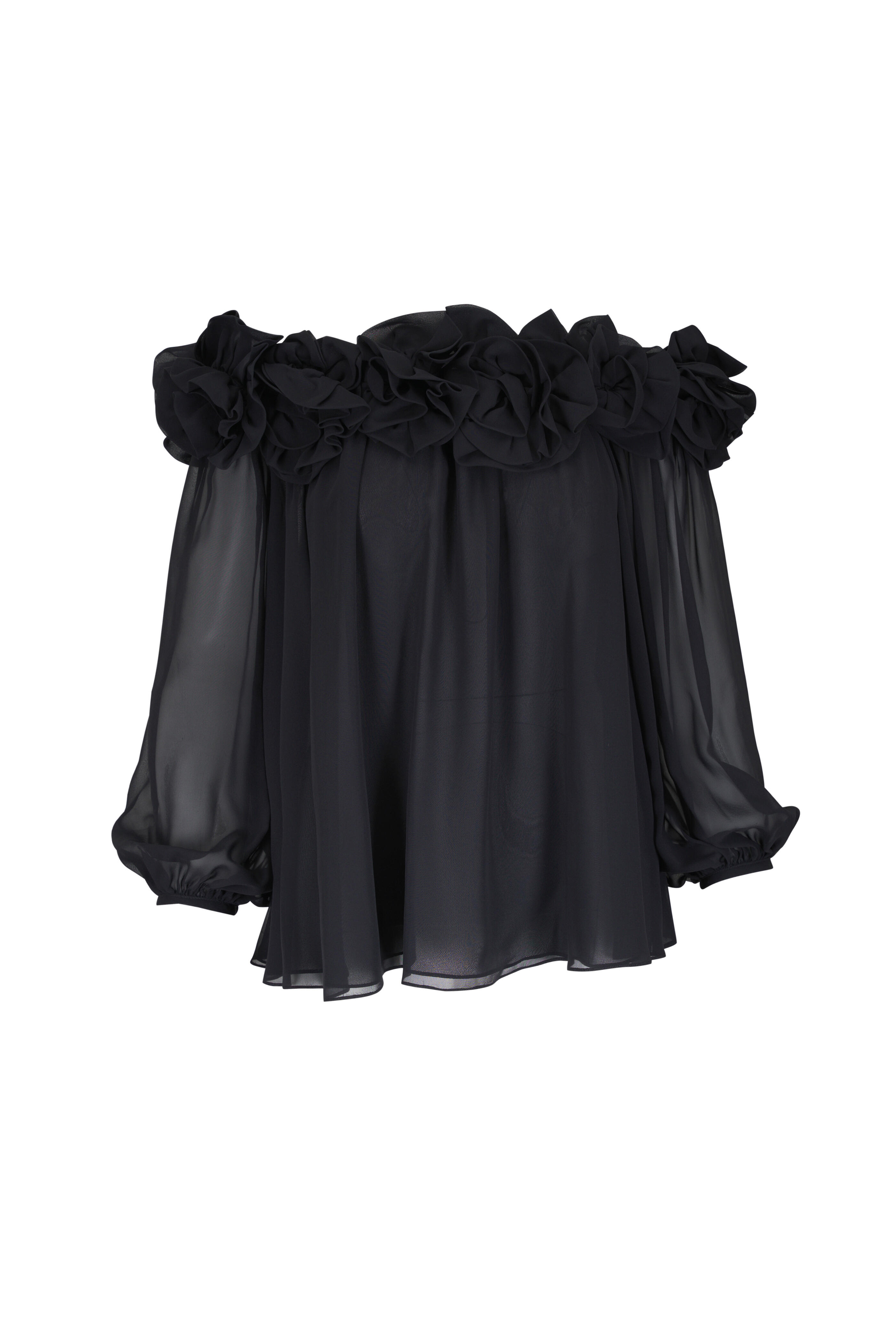 Carolina Herrera - Black Flower Silk Off-The-Shoulder Top - view 1