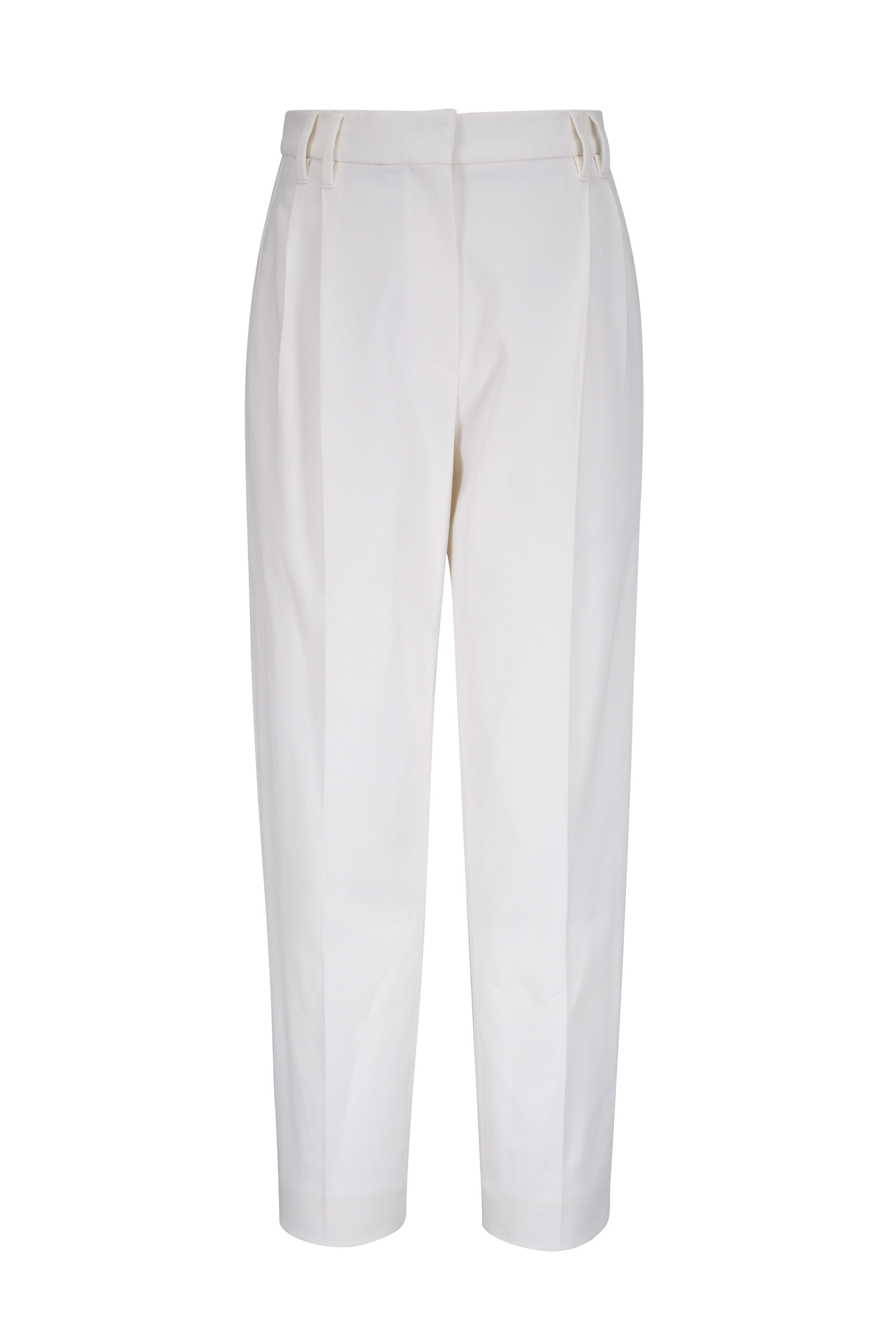【関税＆送料込み】Brunello Cucinelli Ivory Trousers In Brunello Cucinelli - One Pleat White Cotton Straight Leg Pant