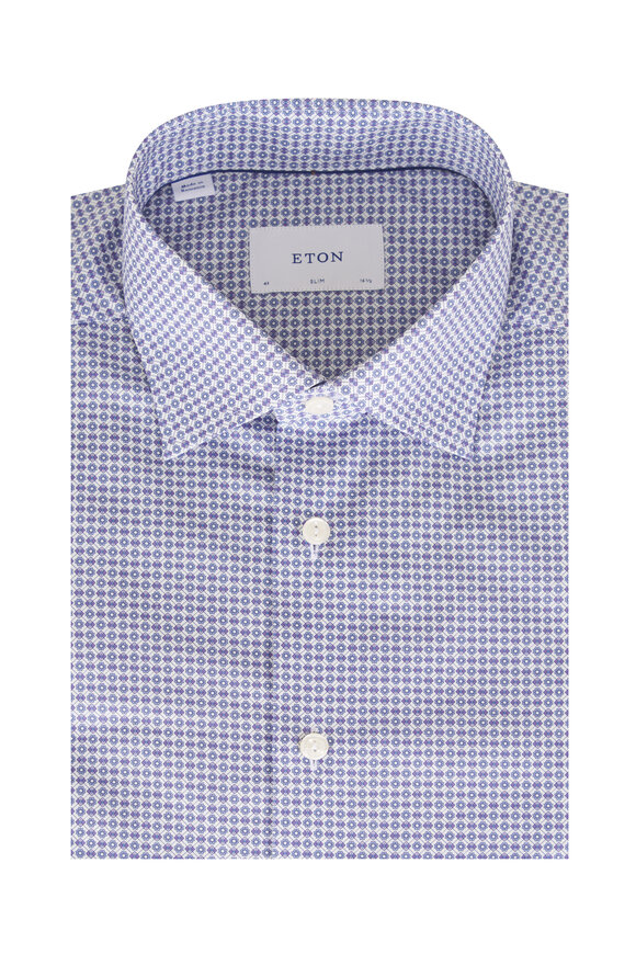 Eton Purple Geometric Print Cotton Dress Shirt - view 1