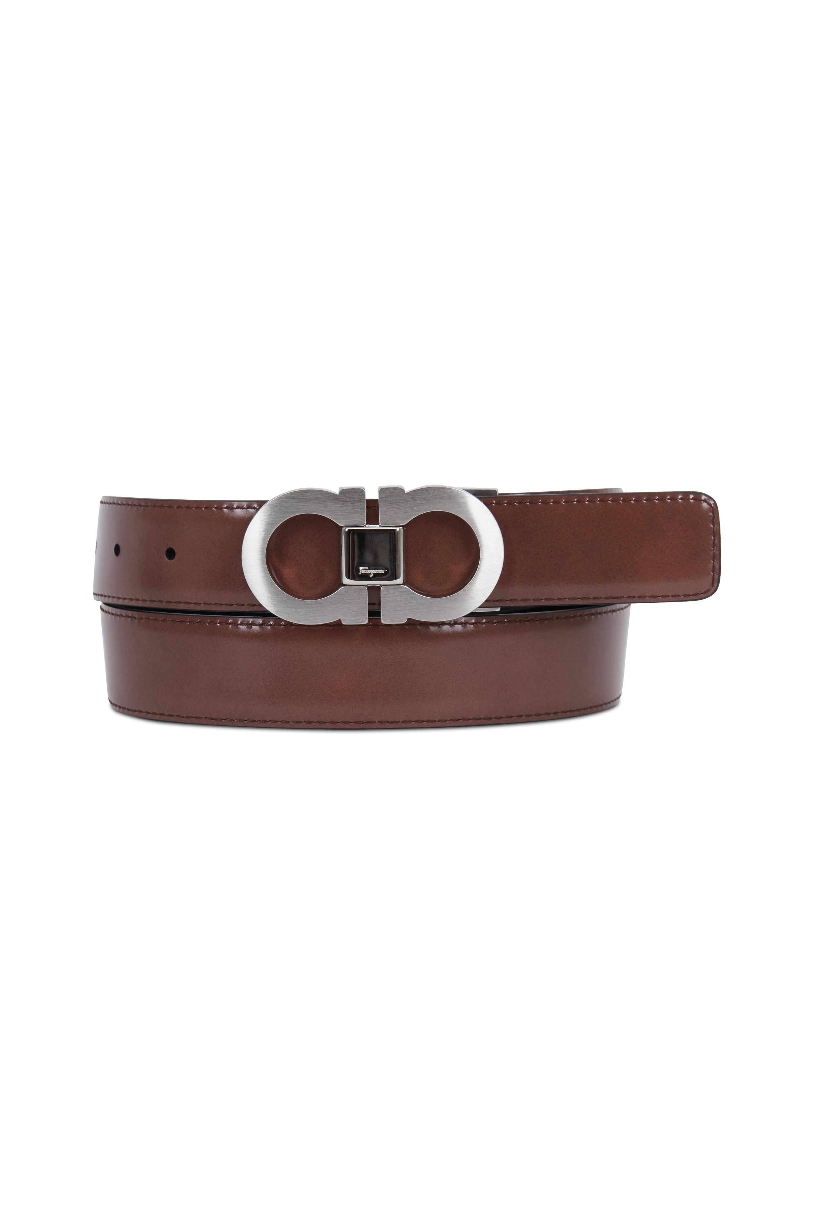 Belts Salvatore Ferragamo Ferragamo Black and Burgundy Leather Gancini Reversible Belt
